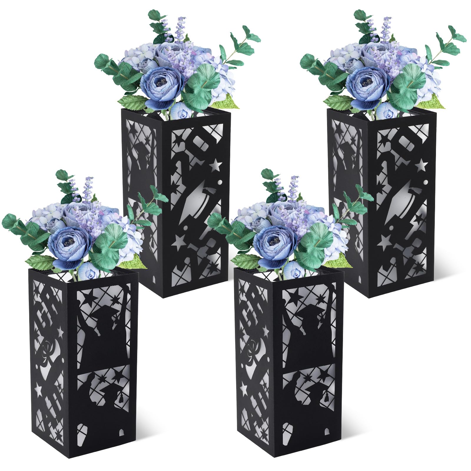 Sinasasspel Graduation Table Centerpieces Class of 2025 Lantern Boxes Graduation Decorations School College Congrats Grad Party Home Table Decor Supplies Set of 4 Black