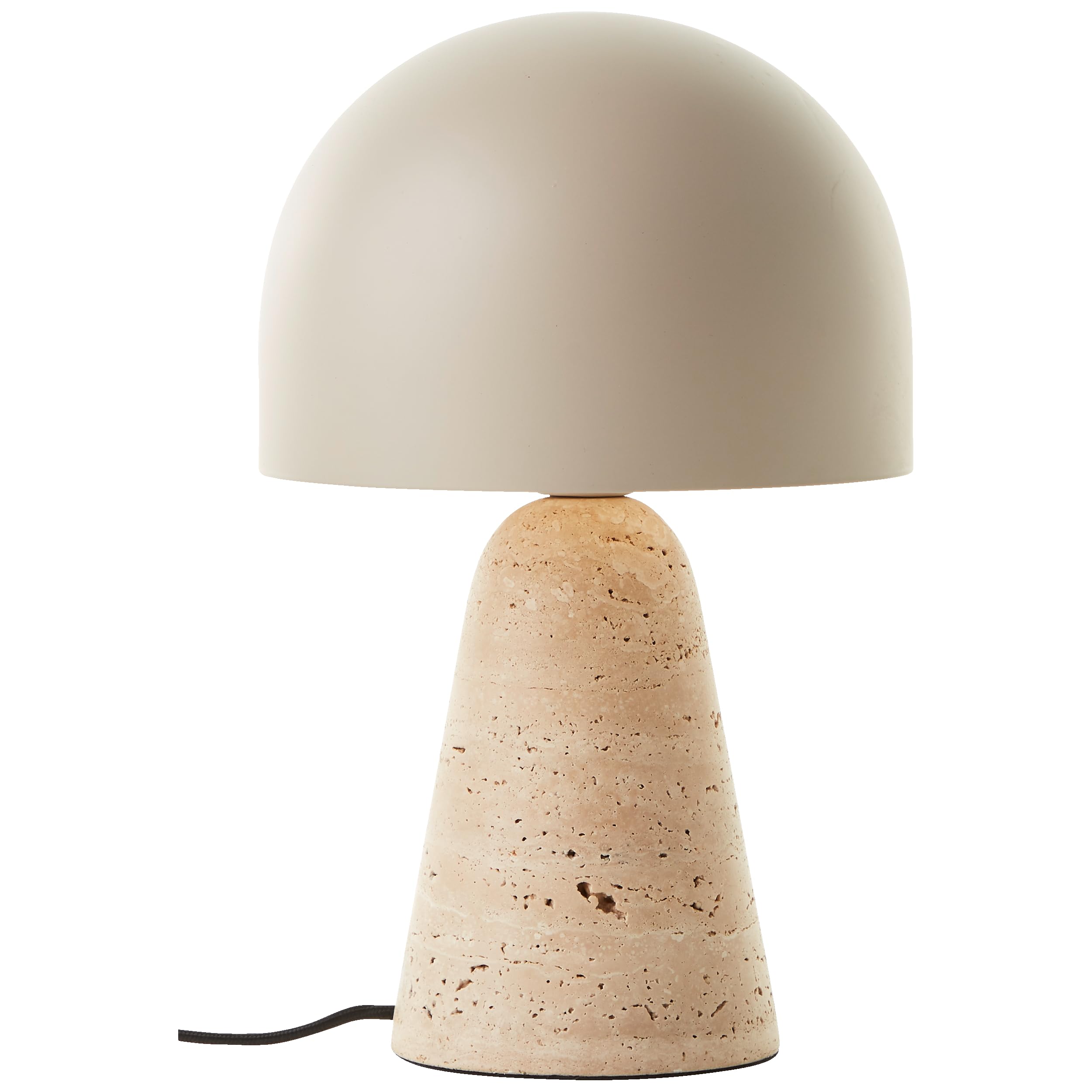 Lightbox Pilz-Tischlampe - Tischleuchte mit Sockel aus Travertin-Stein - Lampe für Wohnzimmer, Schlafzimmer & Fensterbank - exkl. E14 LED