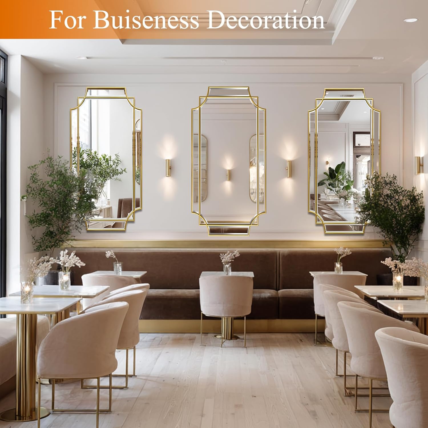 Full Length 24x47 Beveled Gold Mirror for Wall, Gold Traditional Art Decorative Mirror Home Decor for Bathroom Living Room Bedroom Kitchen Entrance