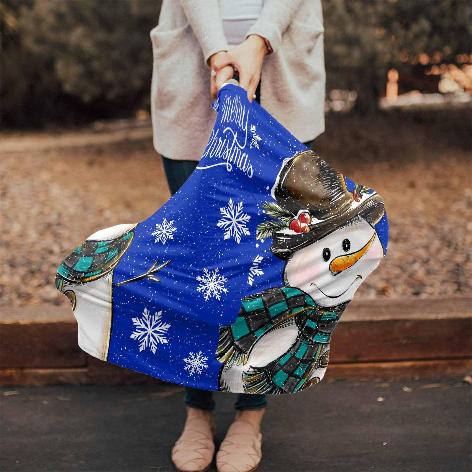 Nursing Cover for Breastfeeding Scarf, Merry Christmas Hand Drawn Snowman Snowflake Blue Baby Car Covers Super Soft Multi Use for Canopy Shopping Cart Cover Blanket Stroller Cover