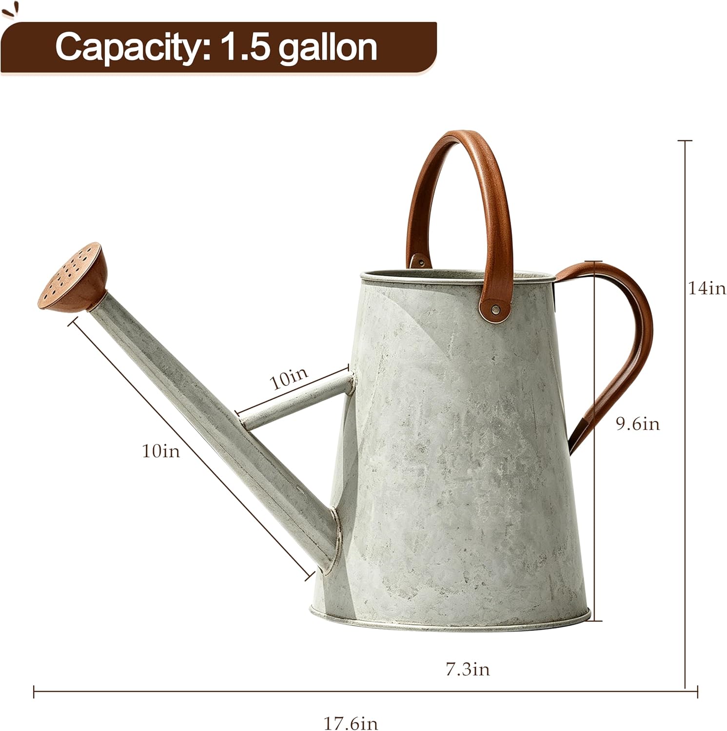 1.5 Gallon Metal Watering Can for Outdoor Plants, Watering Can, Cream Zinc