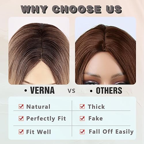 Miniatura 7 de VERNA Peluca castaño rojizo con fleco, pelucas de 26 pulgadas de largo castaño rojizo para mujer, peluca de cabello castaño castaño de aspecto