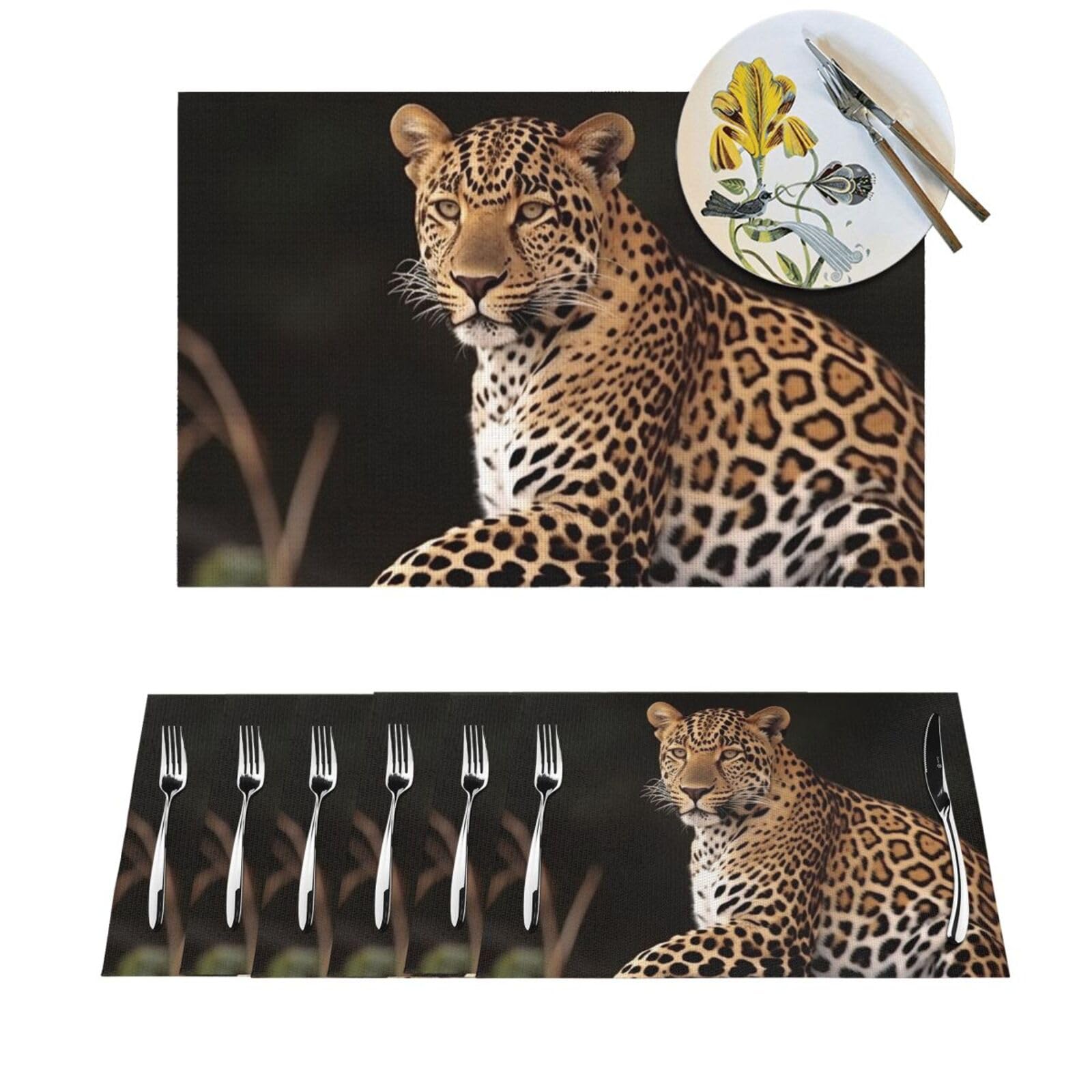 Lot de 6 sets de table en PVC motif léopard africain lavables