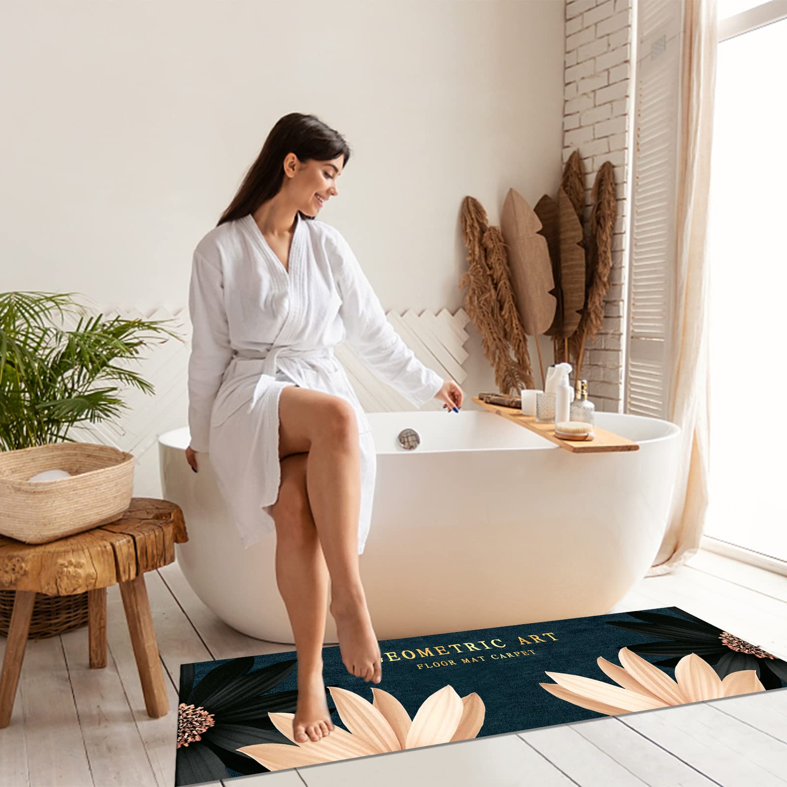 Lot de 2 Tapis de Sol Anti-Fatigue Imperméables Antidérapants Confortables Floral A 40x60+40x120cm
