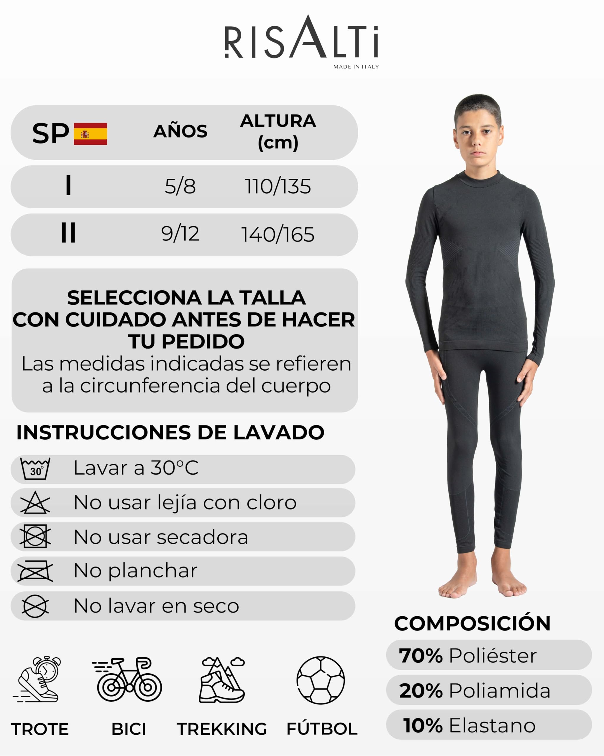 Risalti Ropa Termica Niño y Niña Energy – Conjunto Termico Unisex, Camiseta y Mallas Sin Costuras, Ropa Térmica Infantil para Fútbol, Esquí y Ciclismo – Made in Italy