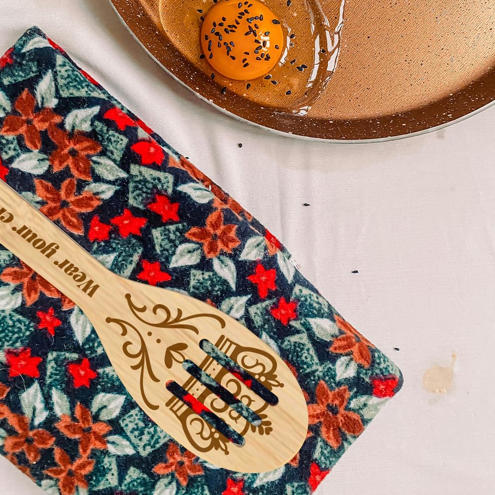 6-teiliges Bambus-Kochlöffel-Set Mit Gravur – Kaffee-Design, Inkl. Aufbewahrungsständer