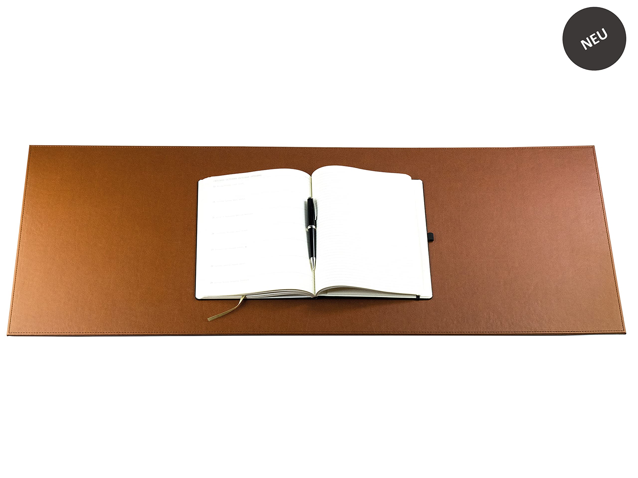 DELMON VARONE - XXL Schreibtischunterlage 100x40 cm aus veganem Kunstleder für Büro & Home Office braun - Mauspad Schreibunterlage extra lang - Schreibtisch-Unterlage ideal auch als Mousepad
