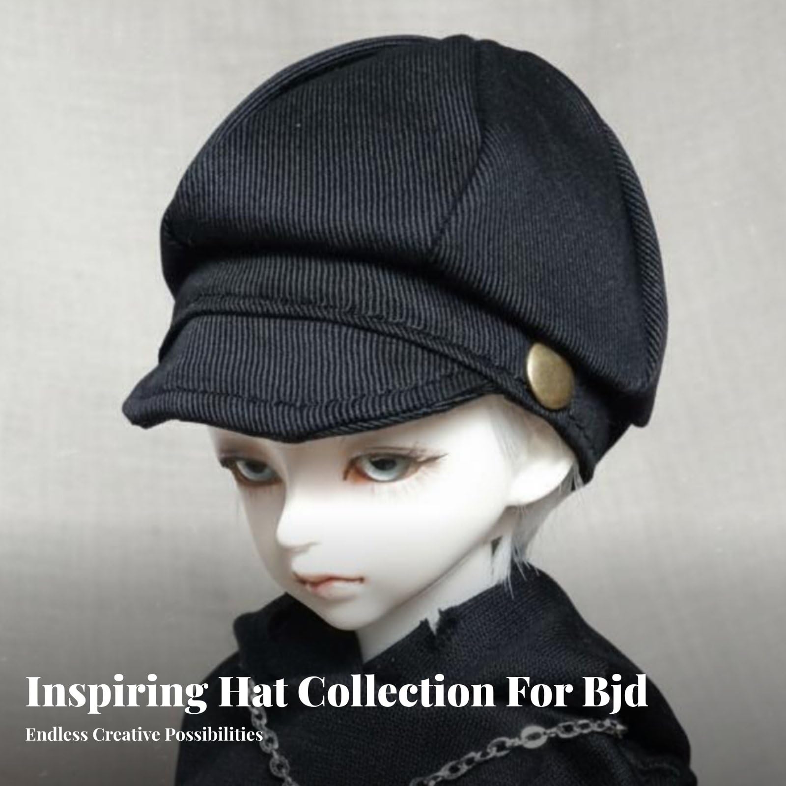 Bjd Puppenmütze Modisches Accessoire Kugelgelenkpuppen Hut Detailreiches Design Puppen Schiebermütze für Puppenfotografie, Puppenausstellung , Grau , 17.9-20.9cm
