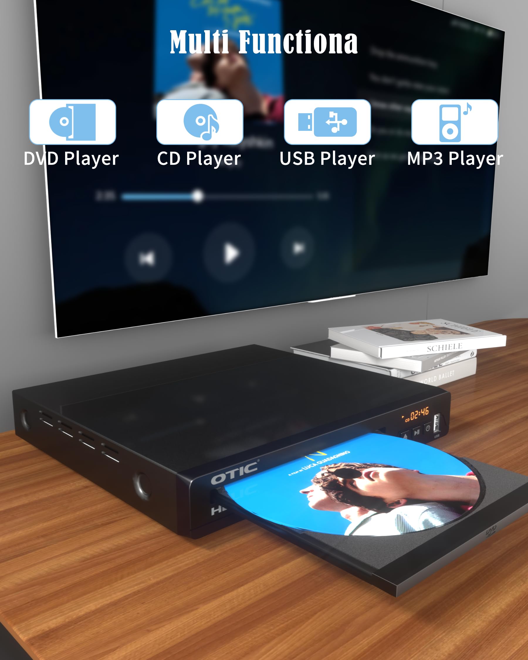 Uniwersalny odtwarzacz DVD HDMI do telewizora, wiele formatów i metalowa obudowa, kompaktowy odtwarzacz CD z portem USB/Dolby Digital Sound do Smart TV, osób starszych, domowego systemu stereo, w
