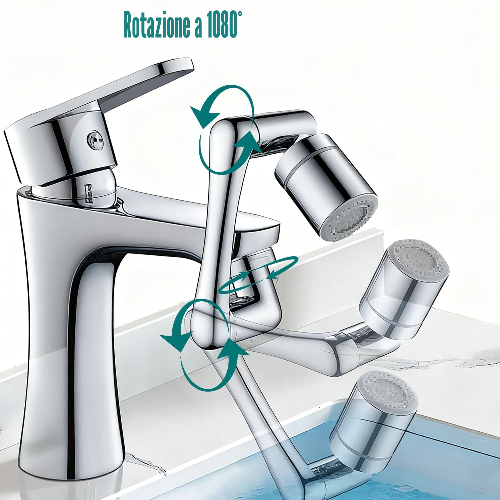 XVZ Attacco per rubinetto girevole, prolunga per rubinetto con rotazione di 1080 gradi e 2 tipi di getto, accessorio girevole universale per cucina e bagno