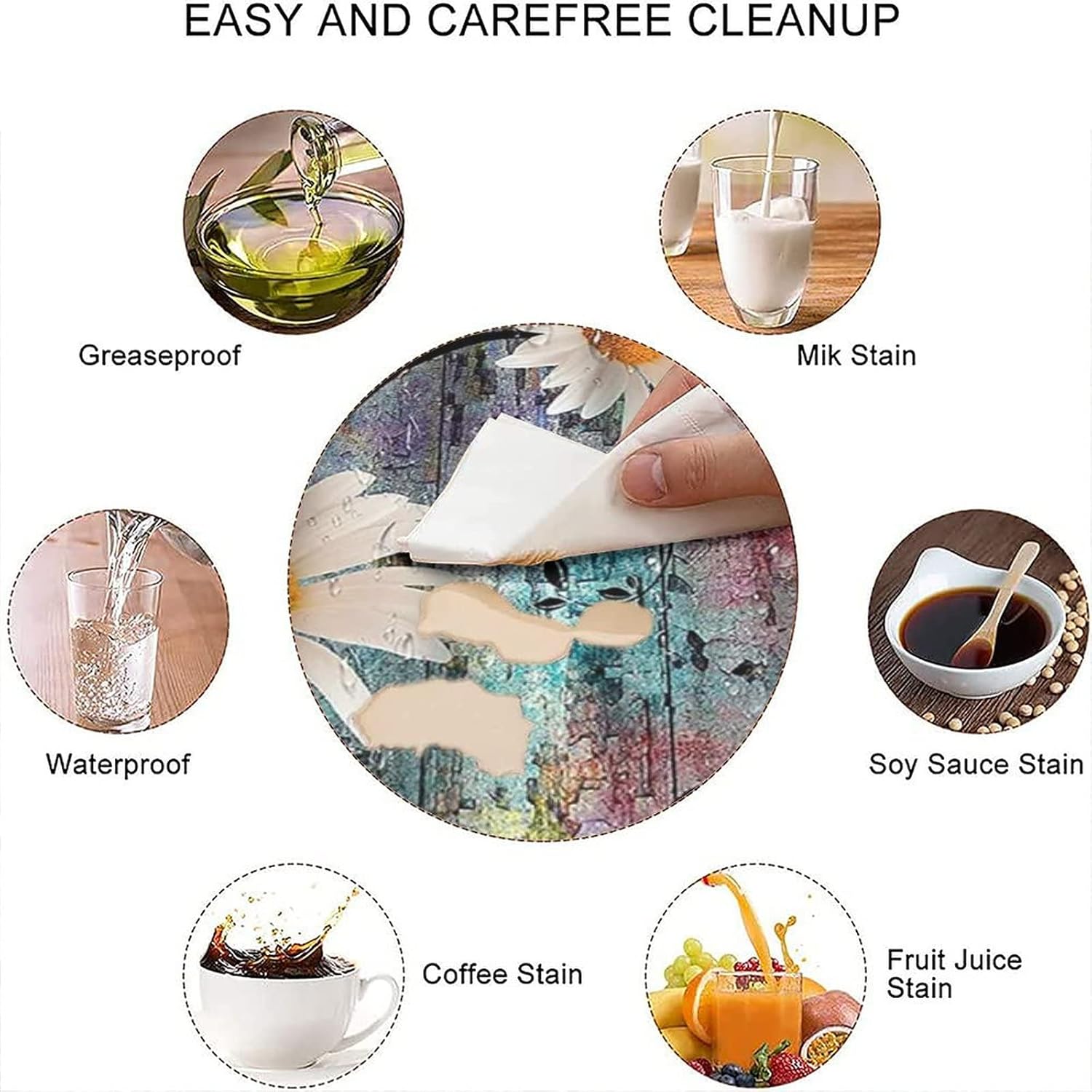 Country Daisy Butterfly Square Tablecloth, Vintage Elastic Edged Table Cover, Rustic Pastoral Fabric Table Cloth for