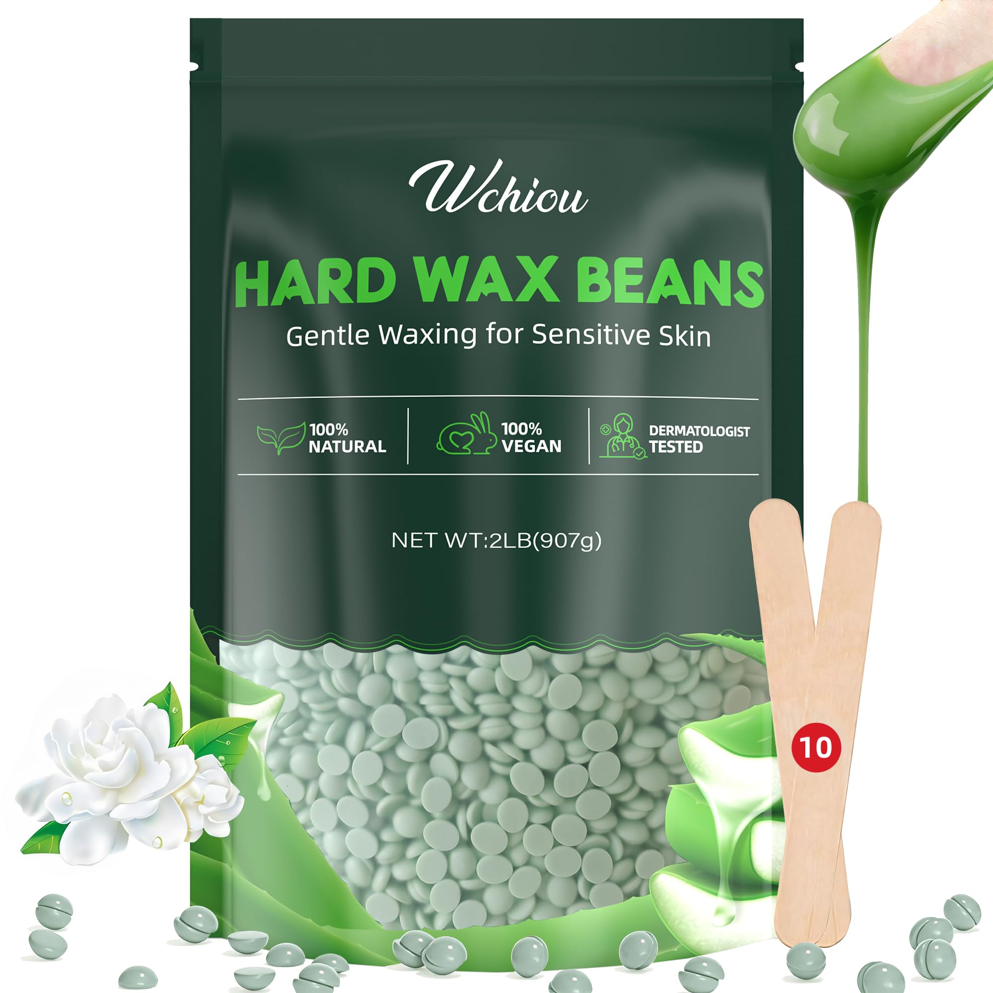 Hair Removal Wax, 2lb Wax Beads for Sensitive Skin, With Pure Aloe Vera, For Face, Eyebrow, Leg, Bikini, Brazilian Waxing, Coarse Body Hair Specific