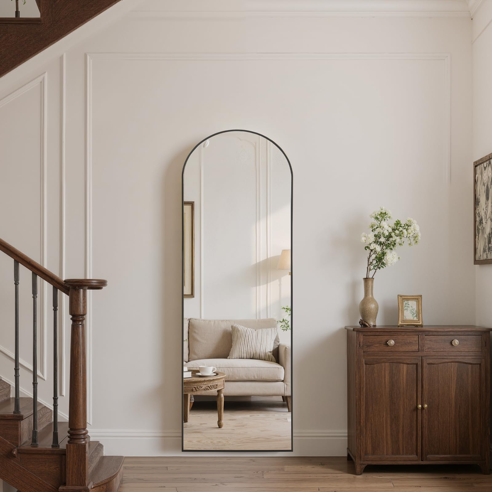 Reflix Full Length Mirror, 161 x 52 cm, Arched Floor Mirror with Stand, Aluminium Alloy Frame, Full Body Standing or Leaning for Bedroom, Living Room,Black
