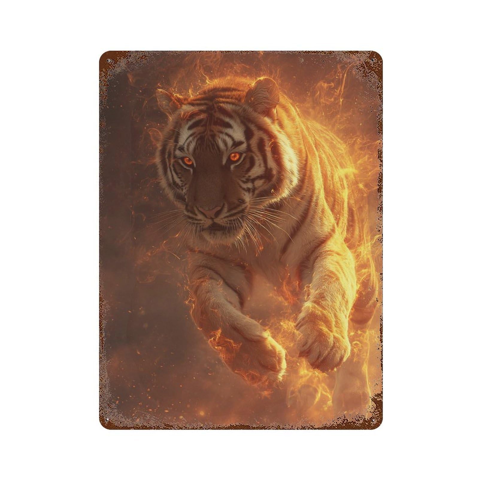 Tiger Fire Energy Rustic Tin Plaque 15.7"x11.8", Classic Wall Plaque for Garage, Pub Or Kitchen