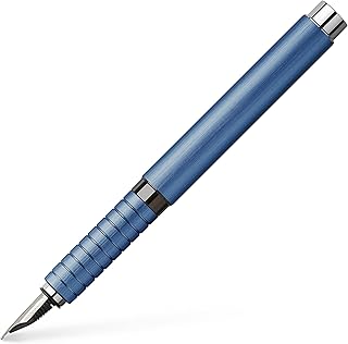 Faber-Castell Essentio Aluminum Blue Fountain Pen - Medium Nib with Black Ink - Fine Writing Instruments