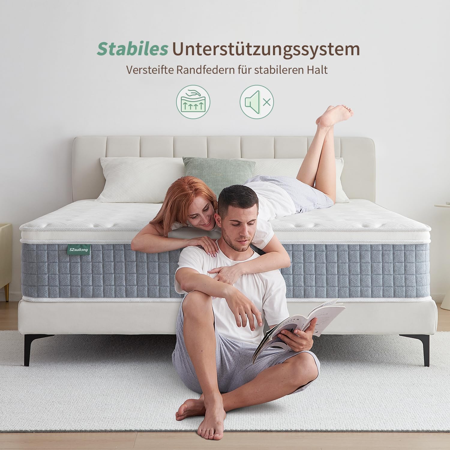 SZsuilong Materasso 90 x 200 x 24 H3 a 7 zone, materasso a molle insacchettate ortopedico certificato Öko-Tex