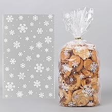 COLOFALLA 100 Pieces 18 x 30 cm Christmas Gift Bags Snowflakes Cellophane Bags Christmas Biscuit Bags Christmas Bags for Filling Small Transparent Cellophane Bags Gift Bags