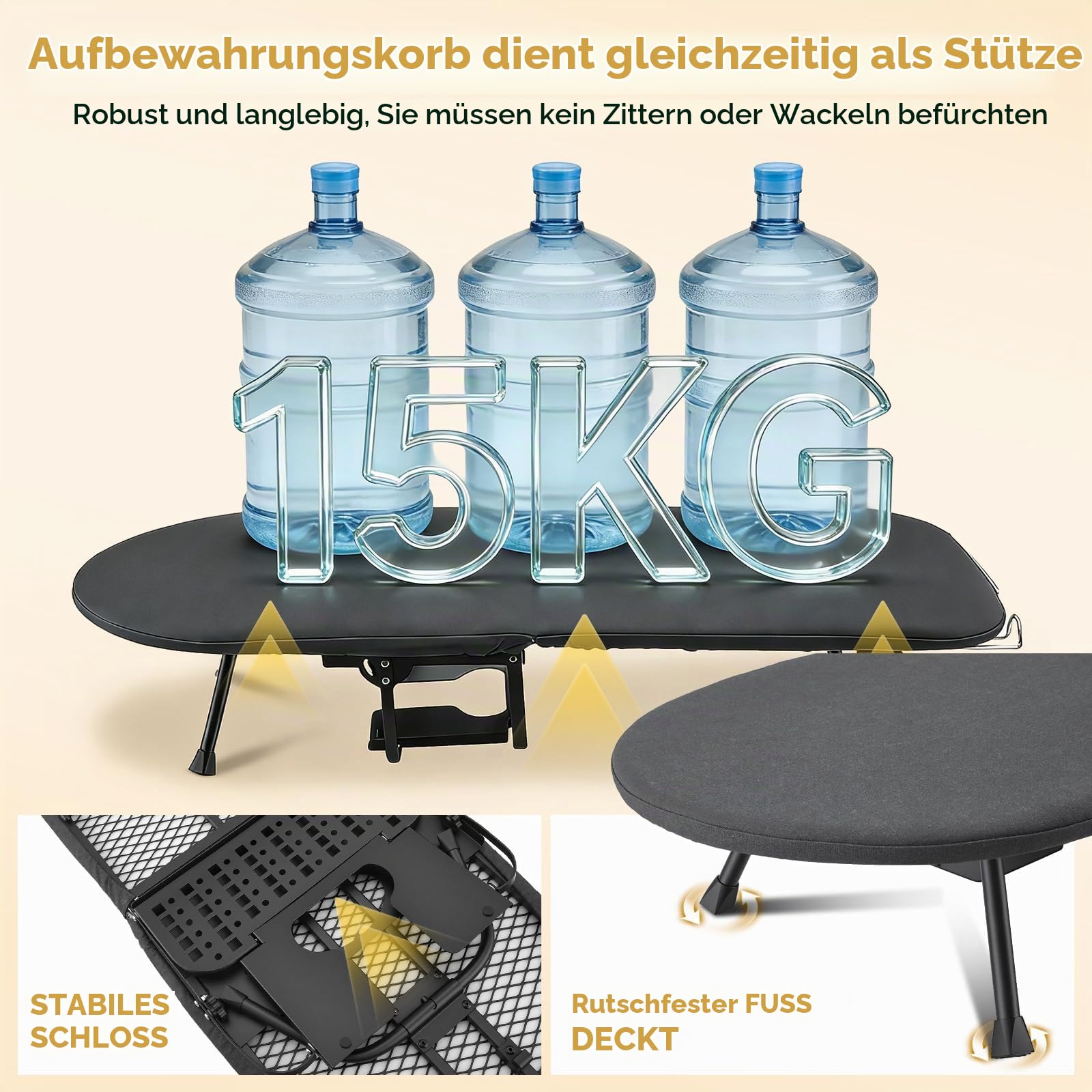 Faltbares Bügelbrett Tischmodell mit Bügelhalter, Kompakt & rutschfest, Hitzebeständiger Bezug, Stabiler Metallgitterrost, Ideal für Apartment, Wohnheim & Reisen, 95.2 x 31,5 cm