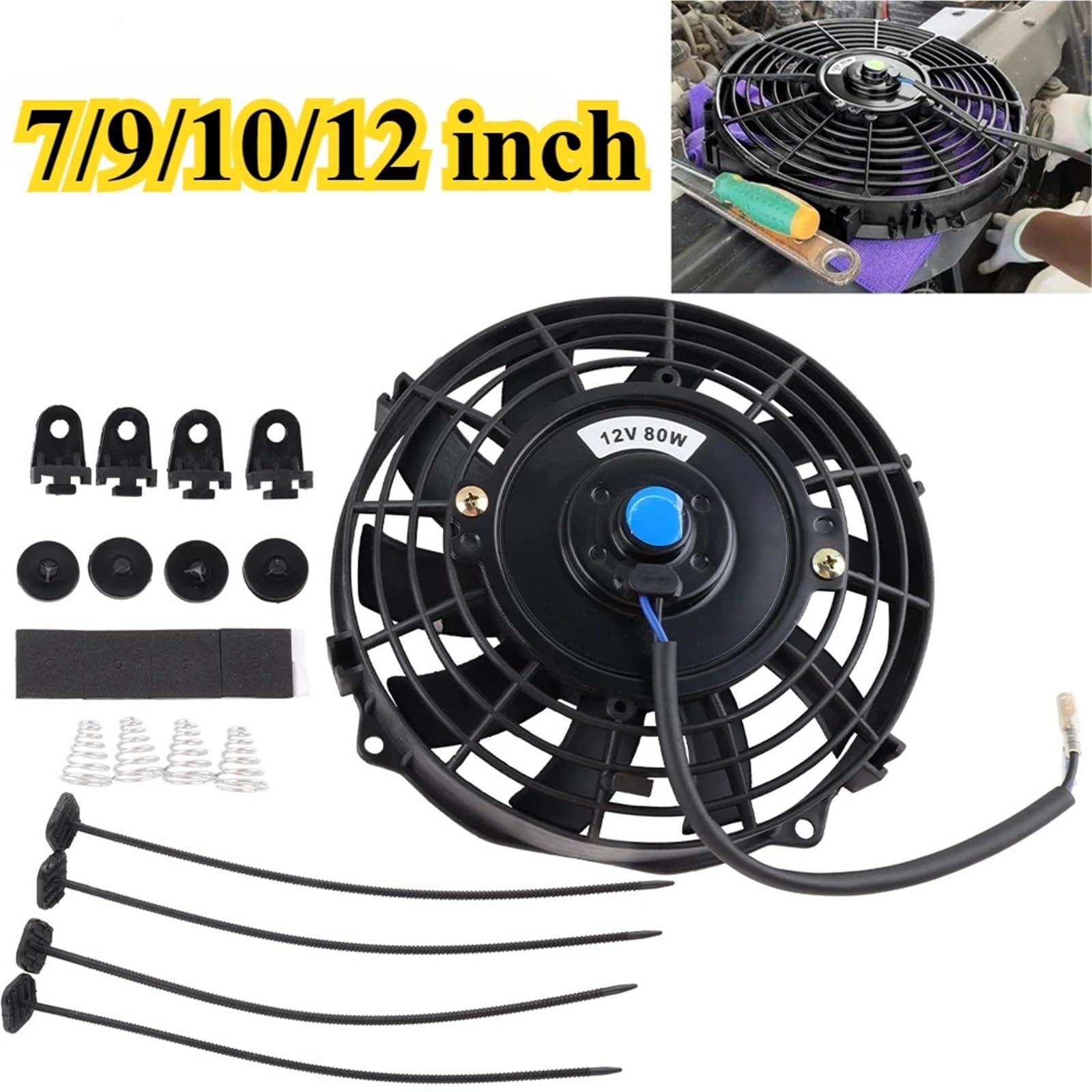 Vaschetta Radiatore Acqua con sensore Kit Di Raffreddamento Motore Con Ventola Sottile Per Radiatore Elettrico Push/pull Da 12 V E 80 W, 12''/10"/9"/7" Accessori Per Radiatori Per Auto(12 inch)