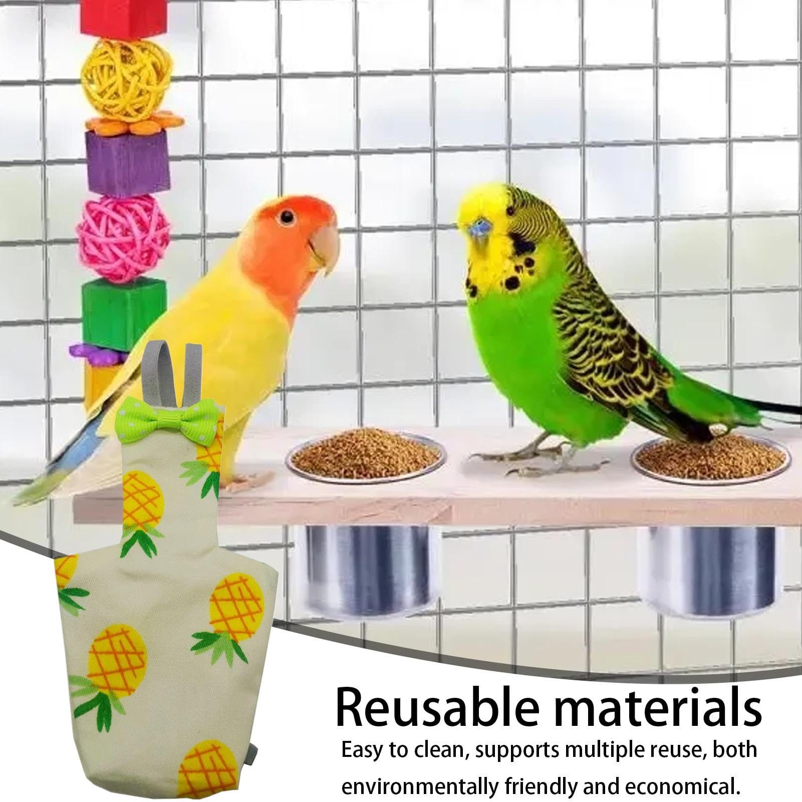Pannolino Riutilizzabile Per Uccelli - Per Pappagalli, Calopsite E Parrocchetti, Taglie XS E S