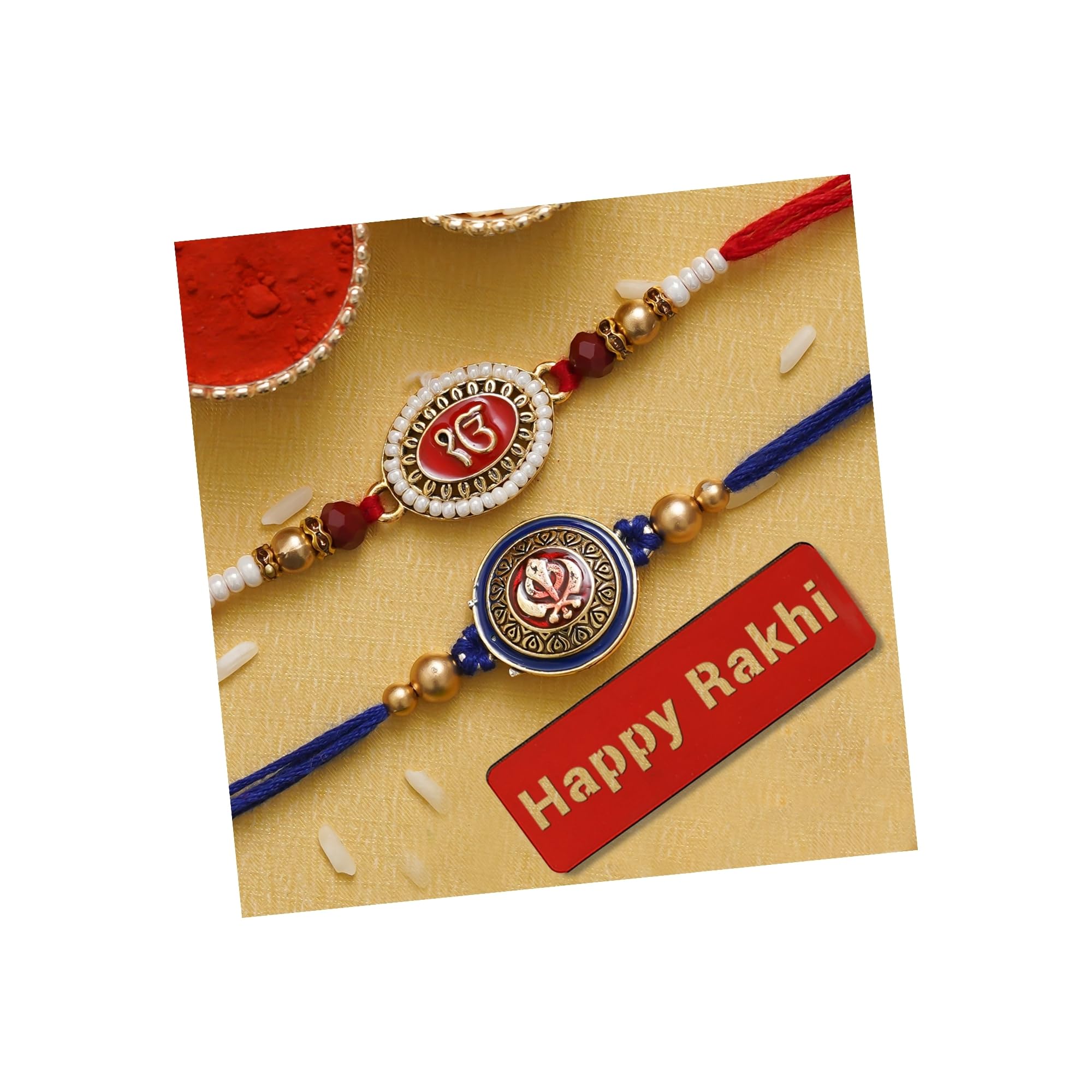 eCraftIndia Set of 2 Ik Onkar and Khanda Sikh Symbols Religious Rakhis for Brothers with Happy Rakhi Wooden Cutout and Roli Chawal Pack (B0D6GN8NYY) Amazon Price History, Amazon Price Tracker