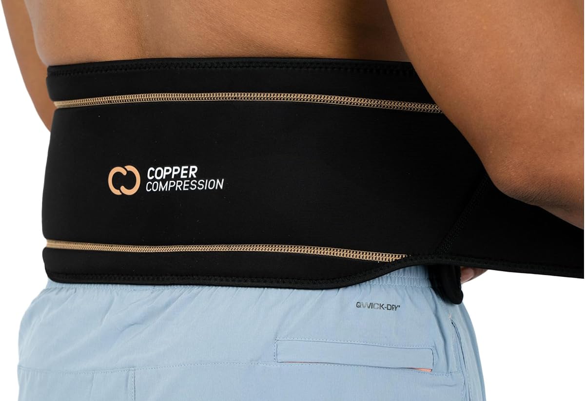 Copper Compression Back Brace. Copper Infused Lumbar Support for Lower Back Relief, Sciatica, Herniated Disc, Scoliosis, Pain & Strains. Adjustable & Breathable. Fits Men & Women (Waist 28" - 34")