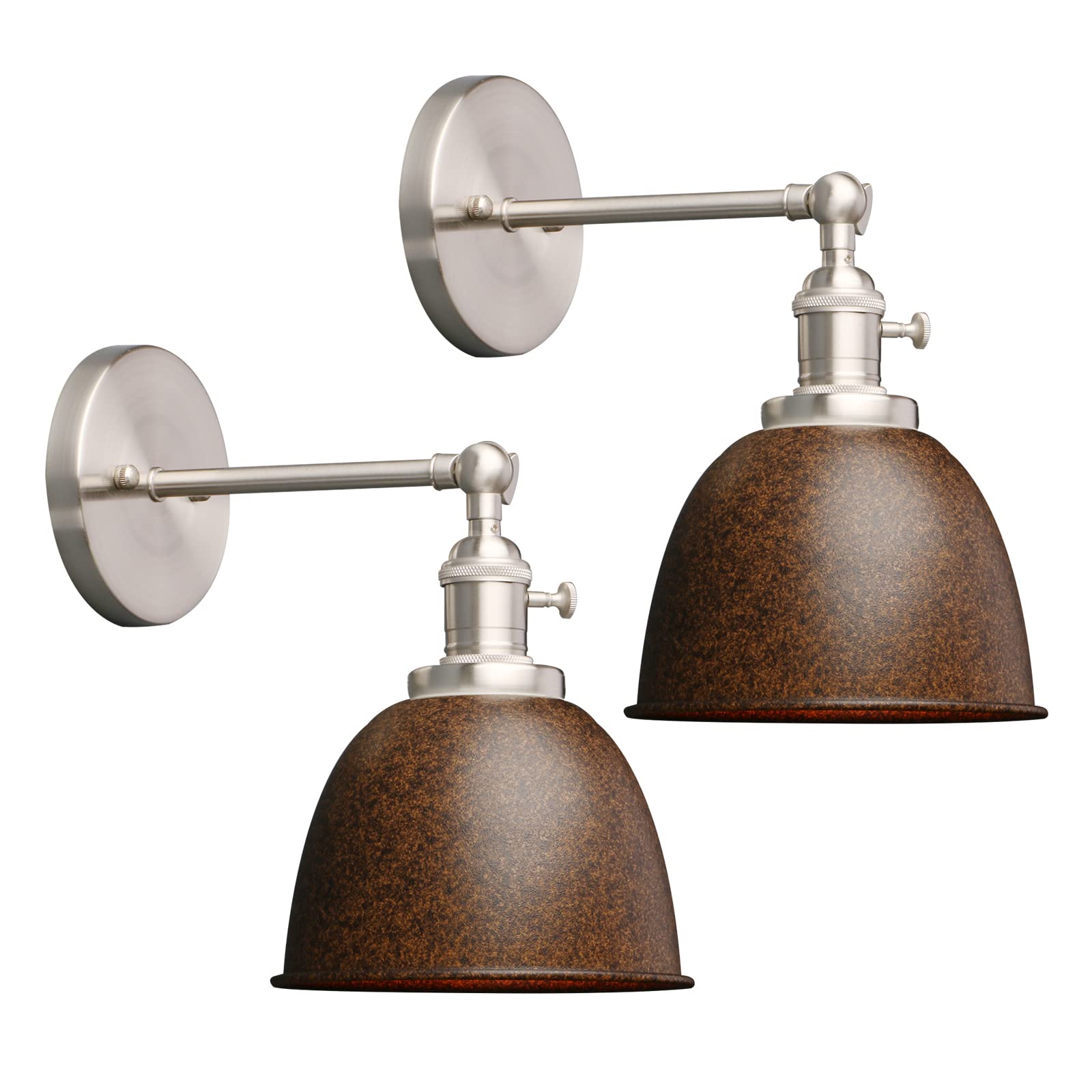 Phansthy Set of 2 Industrial Wall Light with On Off Switch, Retro Style Led Metal Lamp with Dome Shade, E27 Indoor Wall Lighting Fixtures for Kitchen Restaurant Bedroom (Imitation Rust) โ image 1