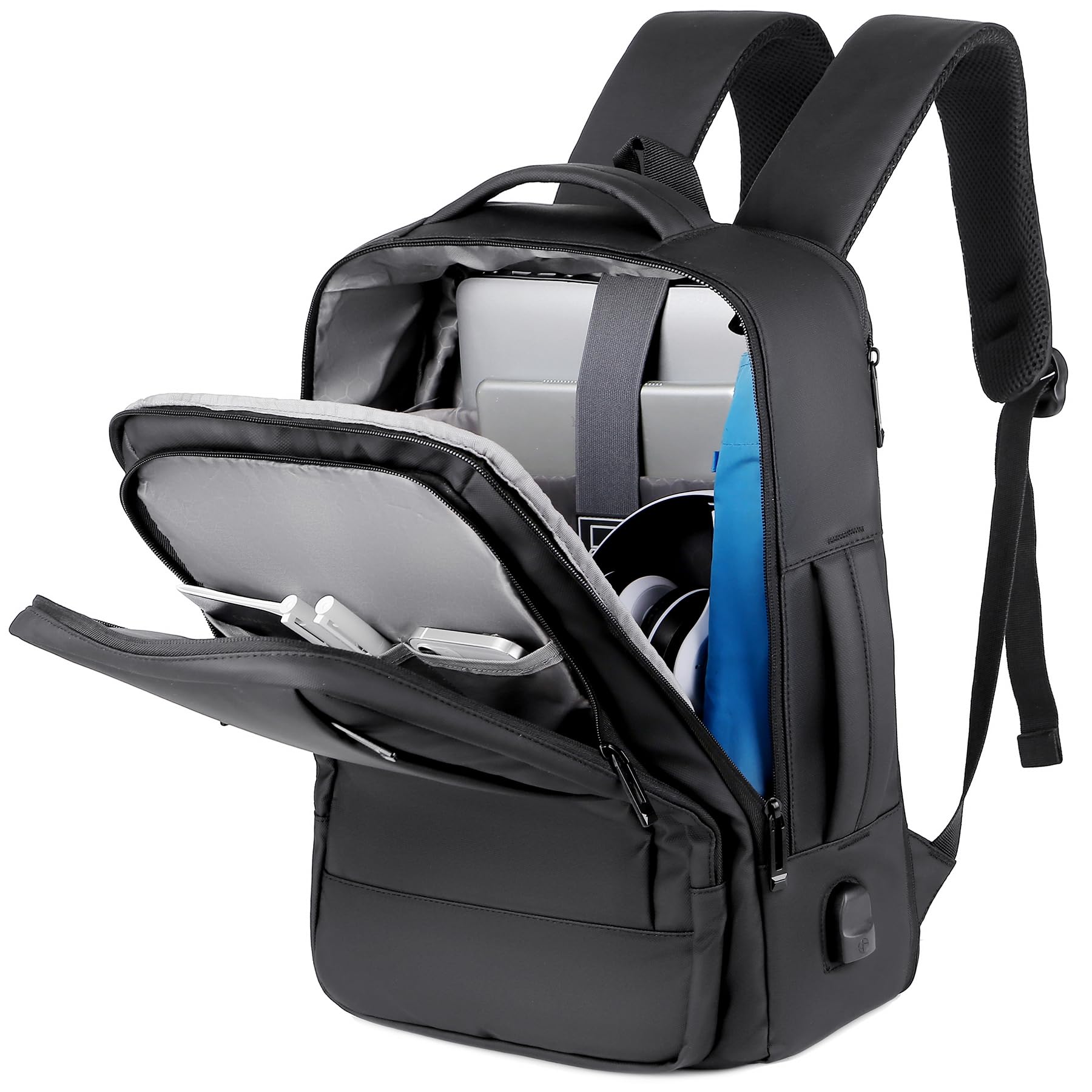 Mixroom - Zaino da Viaggio Porta PC Estendibile Per Uomo Valigia Bagaglio a mano Custodia Notebook fino ai 15.6 pollici Con Ricarica USB Lavoro Scuola Nero Z28 (Confezione da 2)