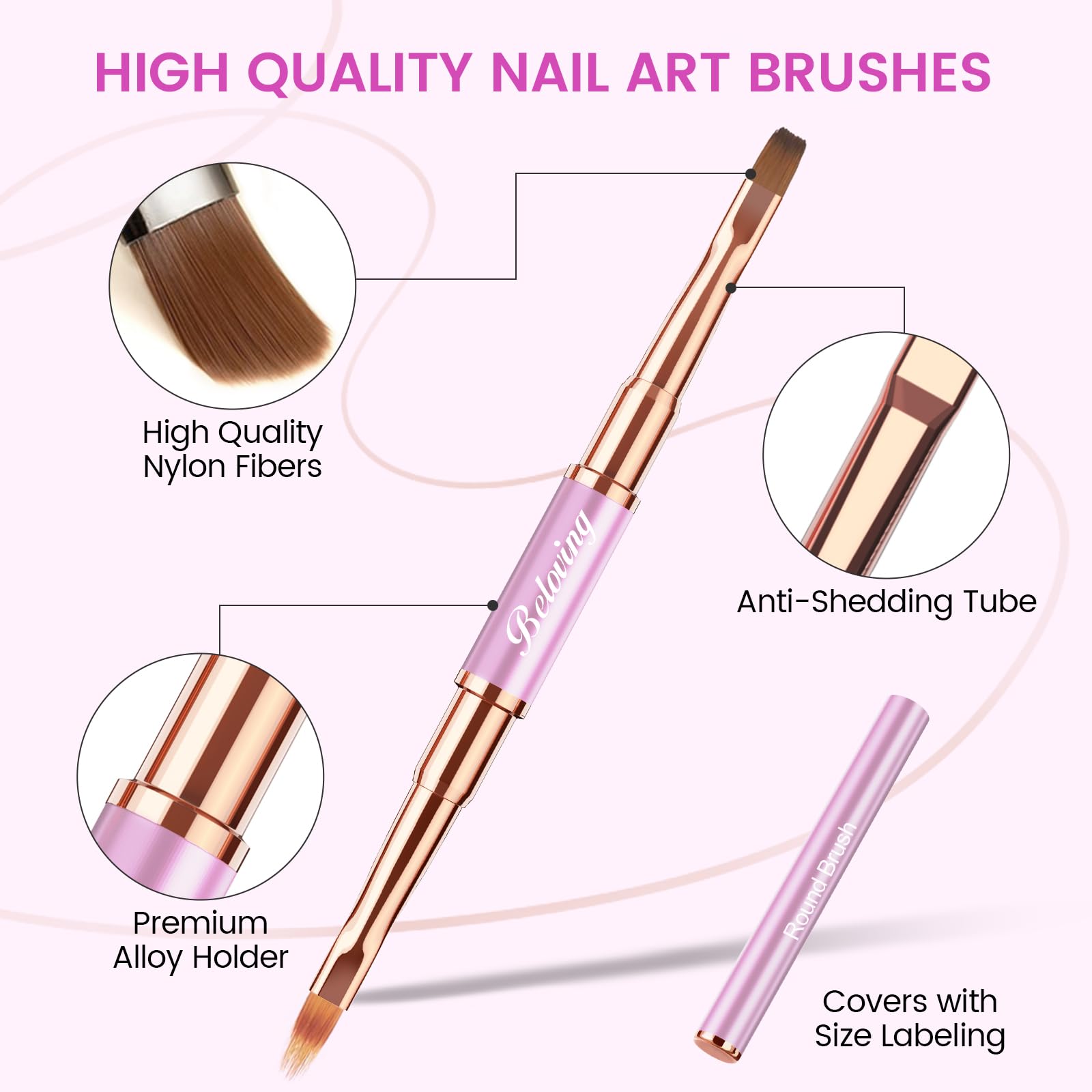 5 Pennelli Unghie Gel, Set Pennelli Per Nail Art e Disegni Unghie, Doppia Faccia Pennello Per Gel Unghie Ricostruzione, Smalto UV, Ombré, Pennelli Liner Con Coperture Protettive, Viola