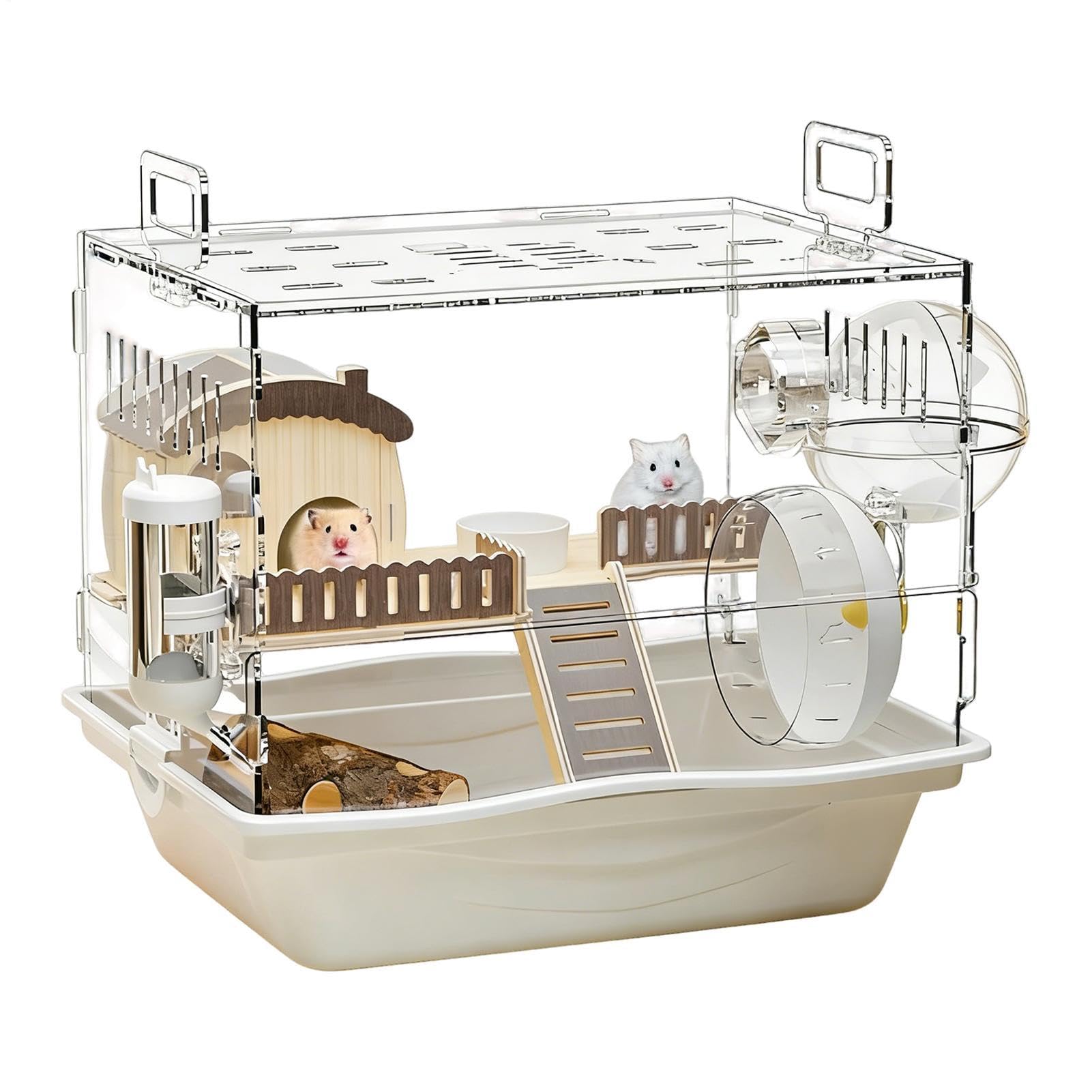 Hamster Lebensraum 2-Stöckiges Haustierhaus Aus Durchsichtigem Acrylglas | Igel Käfig Mit Komplettem Zubehör Für Kleintiere wie Mäuse, Chinchillas und Zwerghamster zum Ausruhen sowie zum
