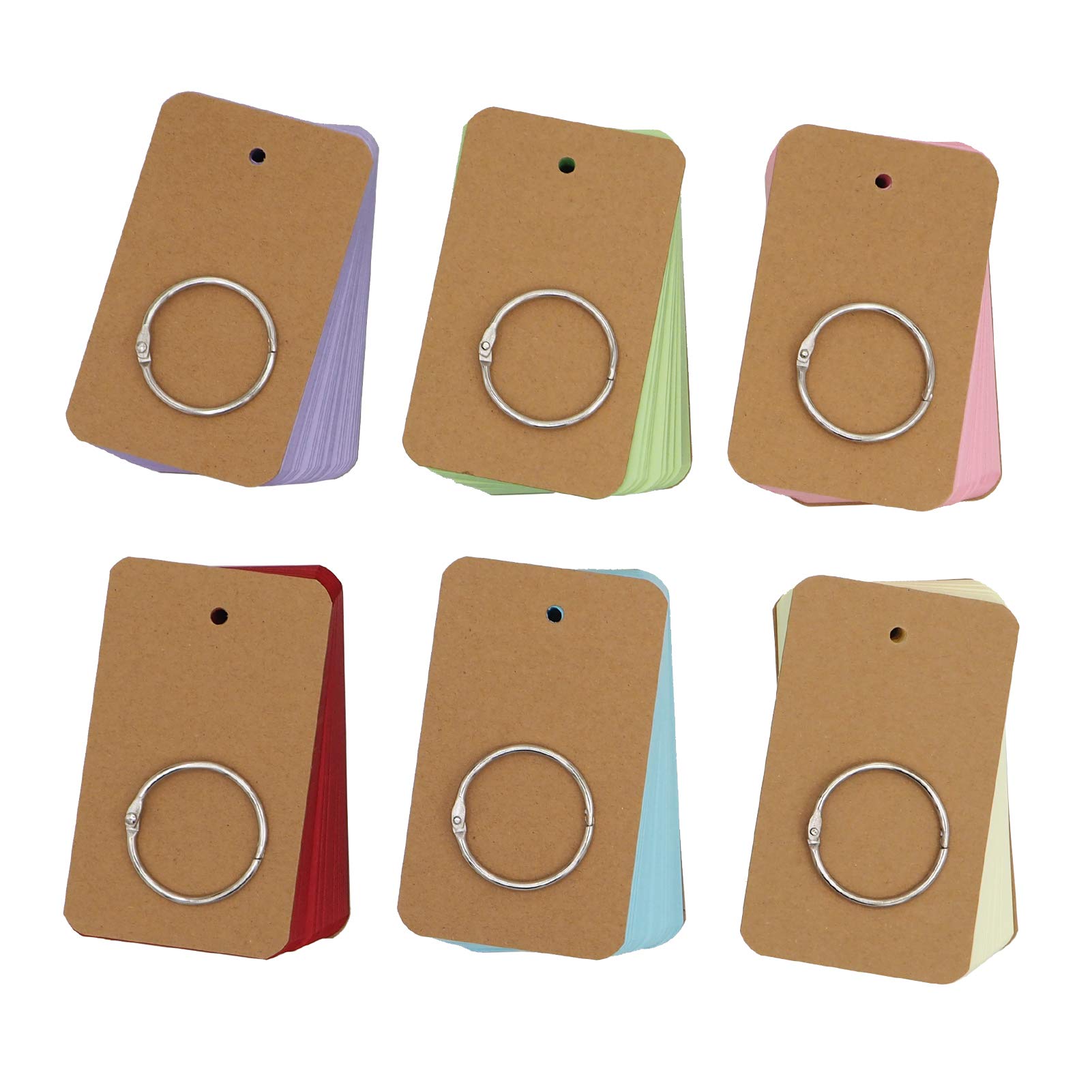 Leen4You300 Pieces Blank Flash Cards Index Cards with Binder Rings 6 Pack Multicolor Kraft Paper Note Card Learning Language Study Cards Bookmark Memo Scratch Pads DIY Greeting Card(3.5 x2.2 Inch)