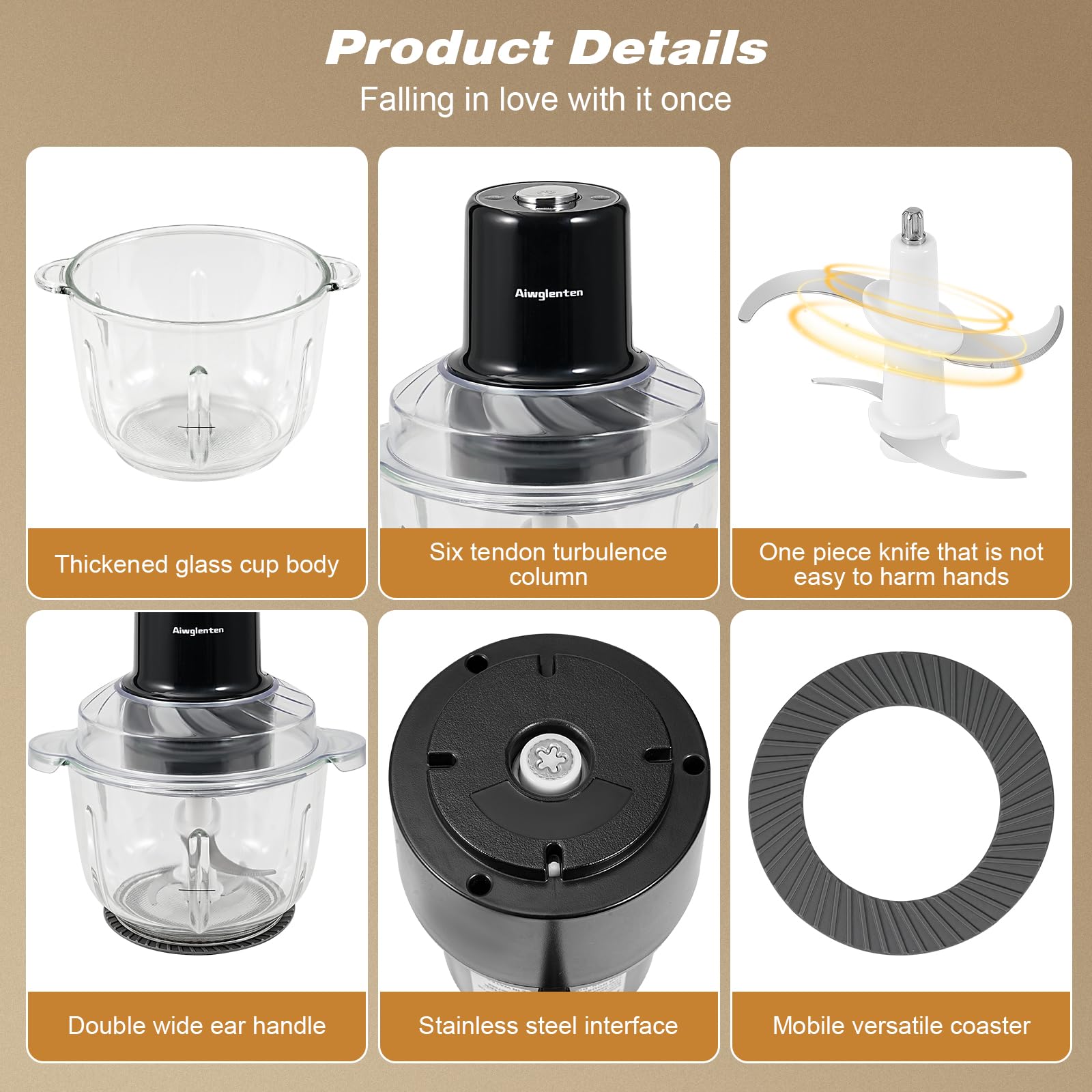 Aiwglenten Kitchen Hand Blender,Small Meat Grinder & Food Chopper Electric Vegetable Chopper Five Speed Intelligent Speed Regulation with 2 Bi-Level Blades for Meat/Fish/Vegetable/Baby Food