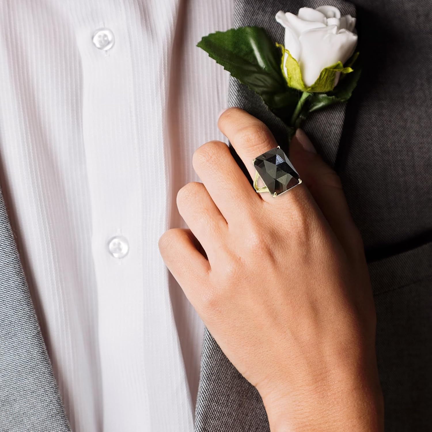 Crystal Ring for Women, Natural Gemstone Rings Healing Crystal Jewelry, Rectangle Amazonite Amethyst Sunstone Obsidian Strawberry Quartz Rings, Boho Gold Adjustable Rings for Lady. - Image 3