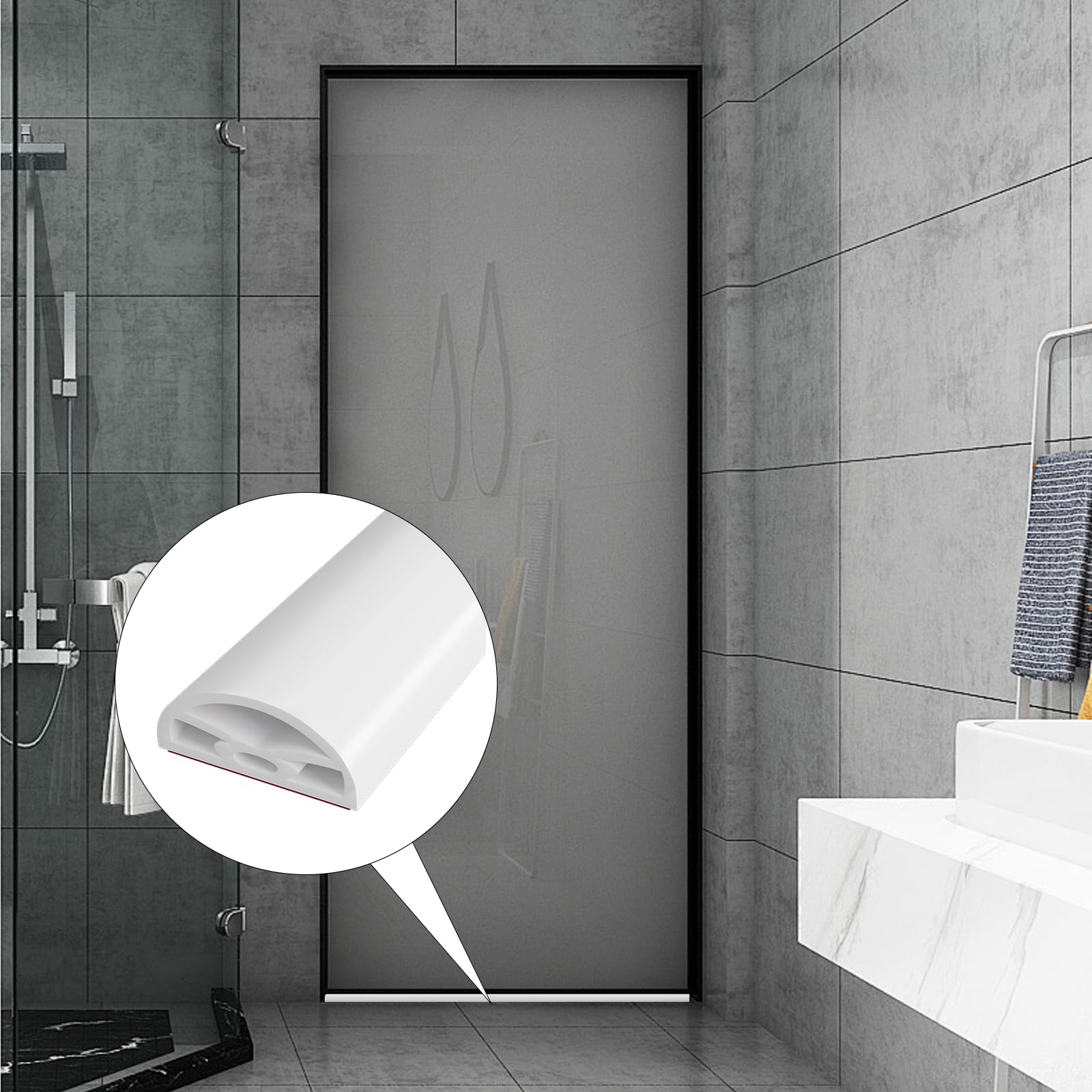 Esufeir 39"/1m Plegable Perfil Silicona Borde Plato Ducha,Autoadhesiva Barrera Ducha Suelo Que No Salga Agua Copete Encimera Cocina,Goma Burlete Junta Vierteaguas Mampara Baño,Umbral Ducha Tira,Blanco