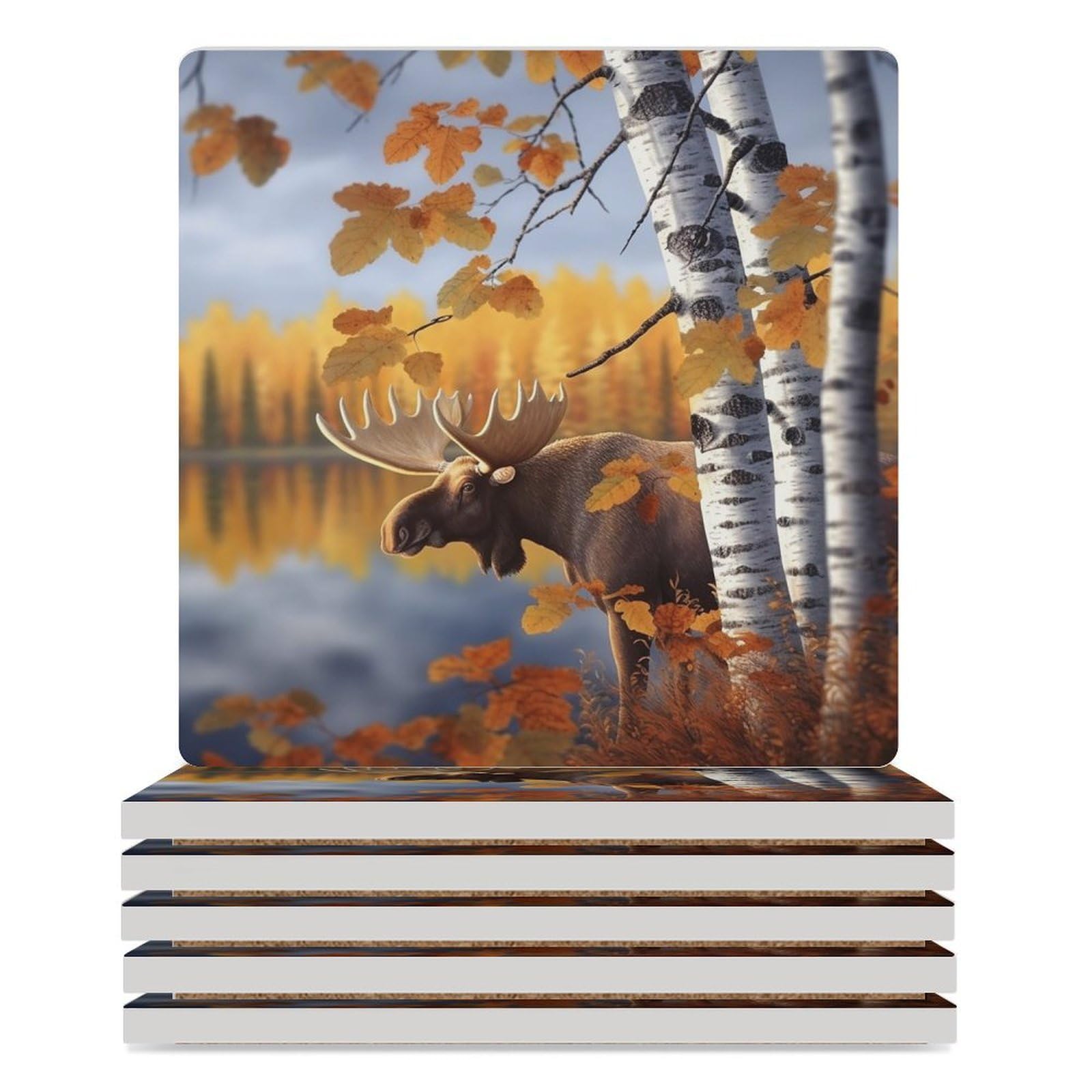 Dessous de verre en céramique lot de 6 carrés automne pour table