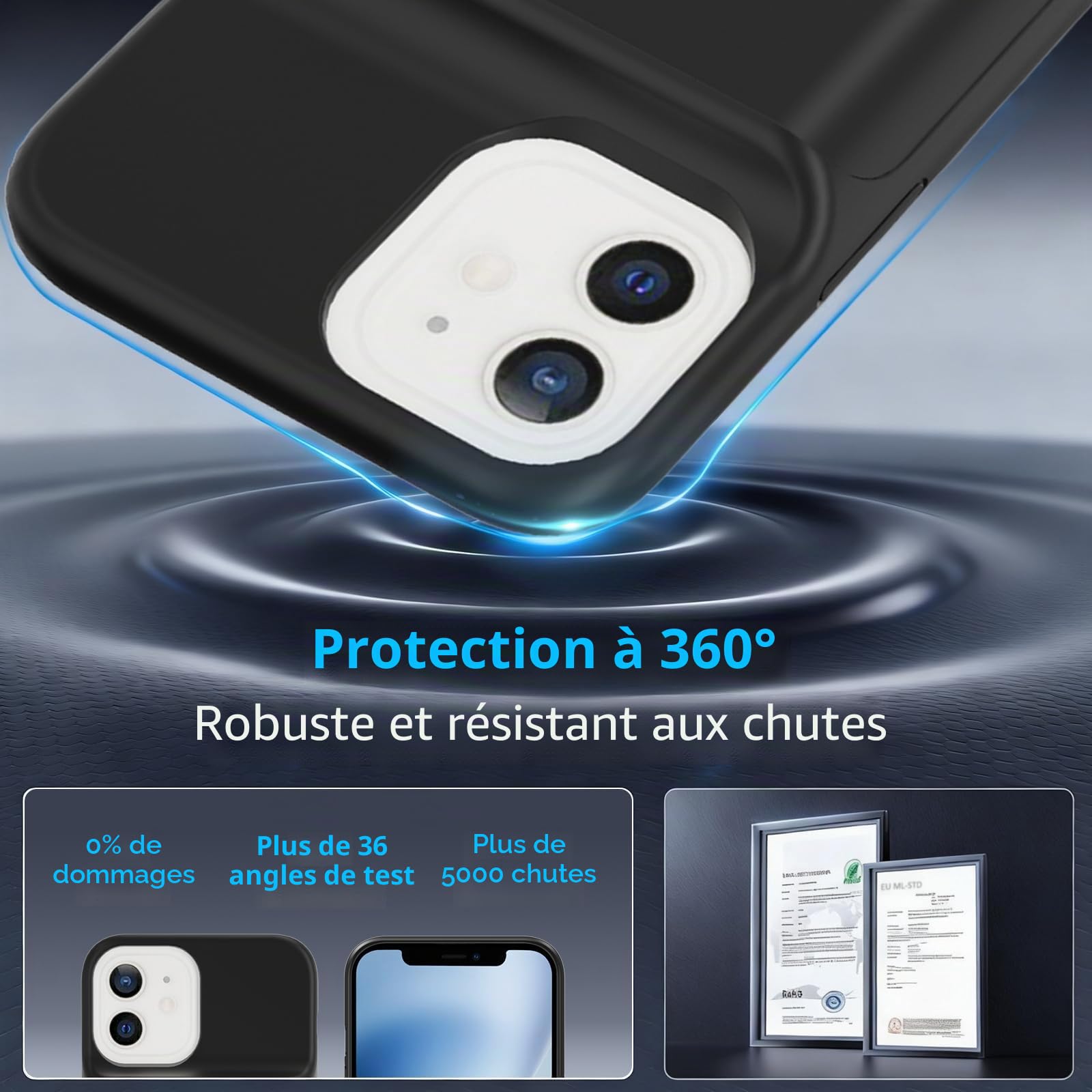 Coque de Protection pour iPhone 11 (6,1"), 8500 mAh, Chargeur Portable Ultra Fin, Batterie Étendue, Chargeur de Téléphone et Coque de Protection avec Fonction de Charge pour iPhone 11, Noir