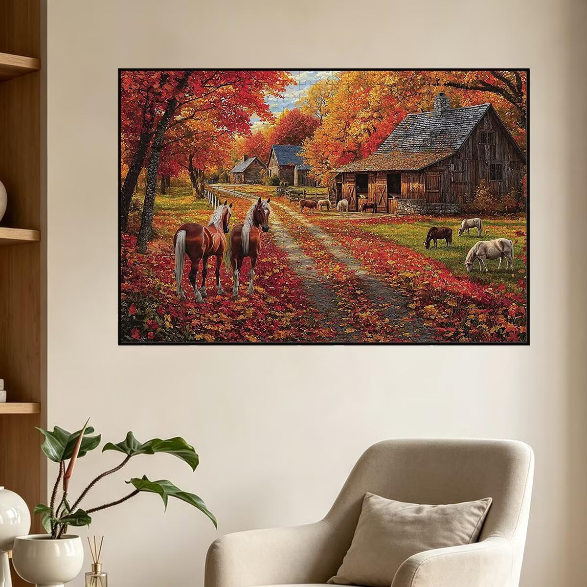 Puzzle 1500 sztuk konia, jesienne puzzle, drewniane puzzle, 87 x 57 cm