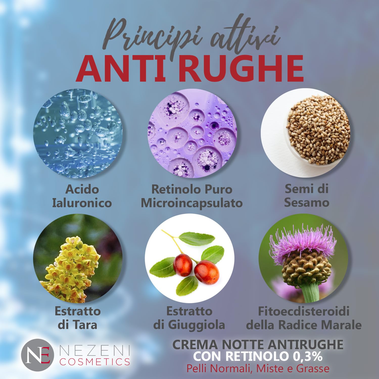 Nezeni Crema Notte 0,3% RETINOLO PURO Antirughe Donna/Uomo 27 Ativi | Riempitivo per Rughe Profonde con Acido Ialuronico | Crema Rassodante Viso, Collo e Décolleté | Pelle Normale, Grassa e Mista