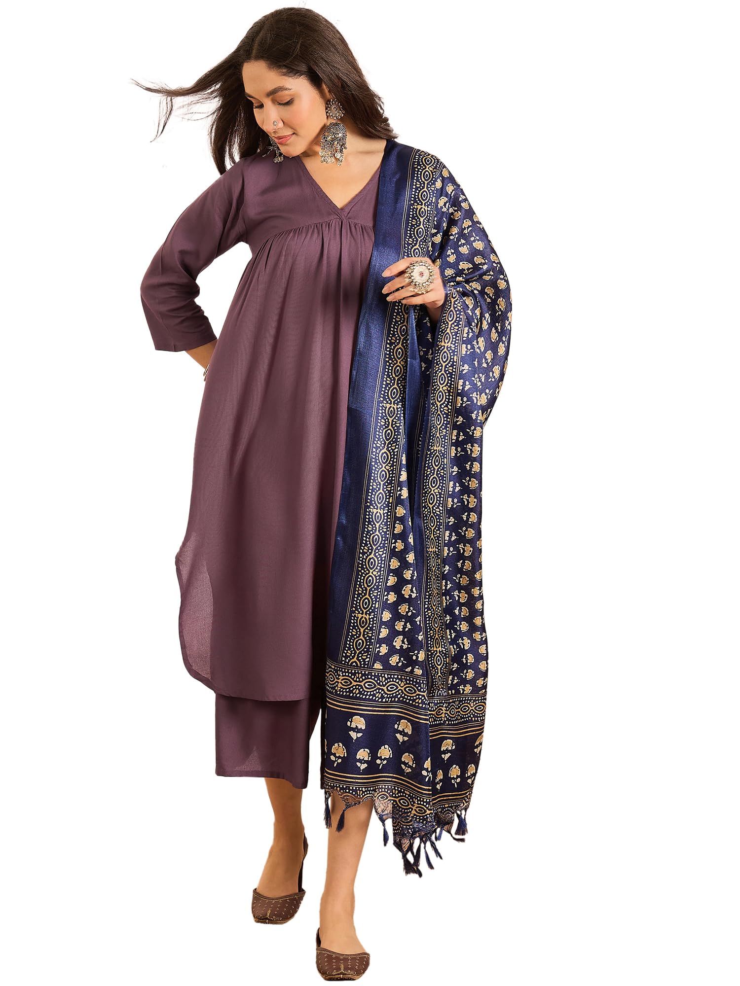Women Regular Kurta with Palazzos & With Dupatta-image-1