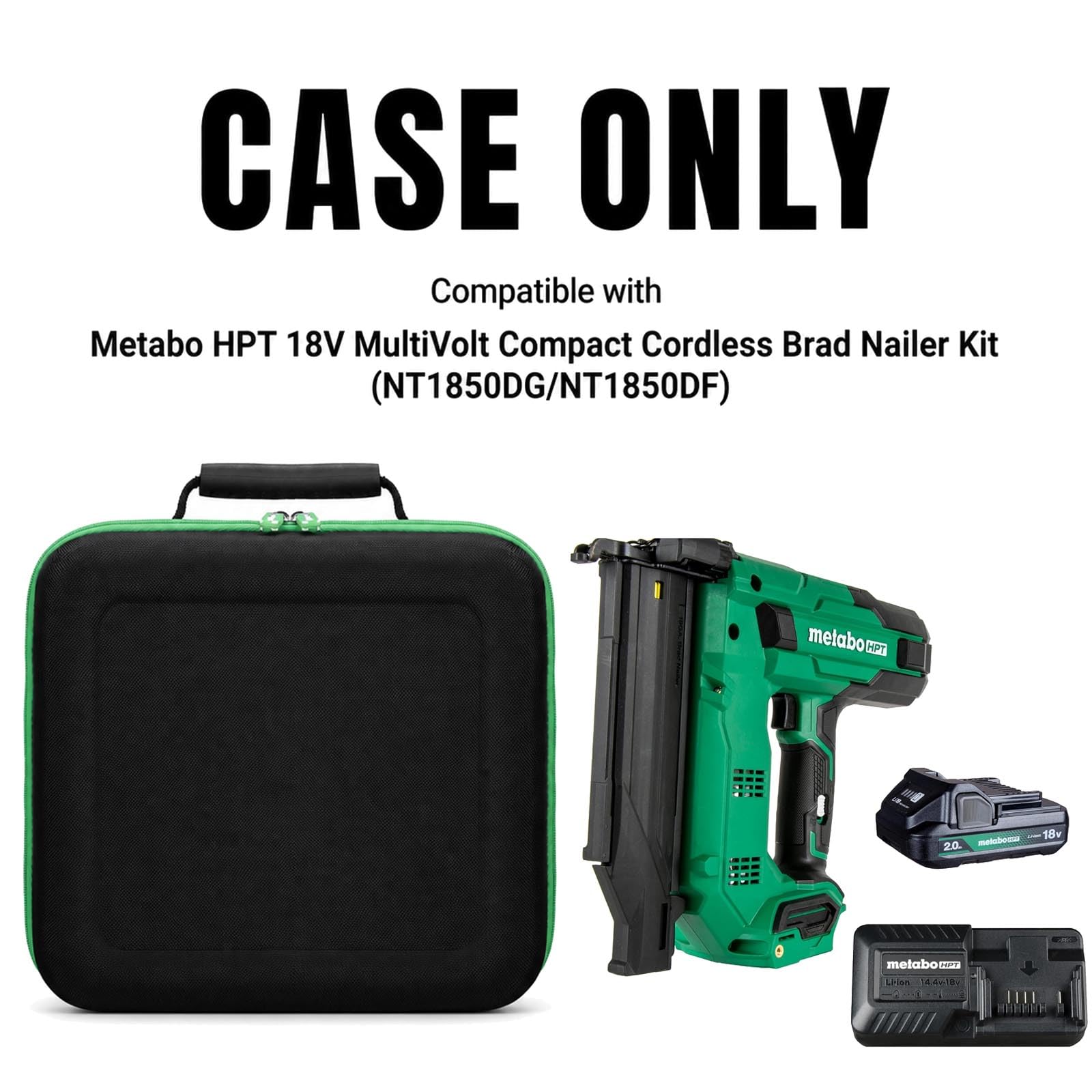 Custodia rigida per Metabo HPT 18V MultiVolt Compact Cordless Brad Nailer Kit(NT1850DG), solo custodia (verde)