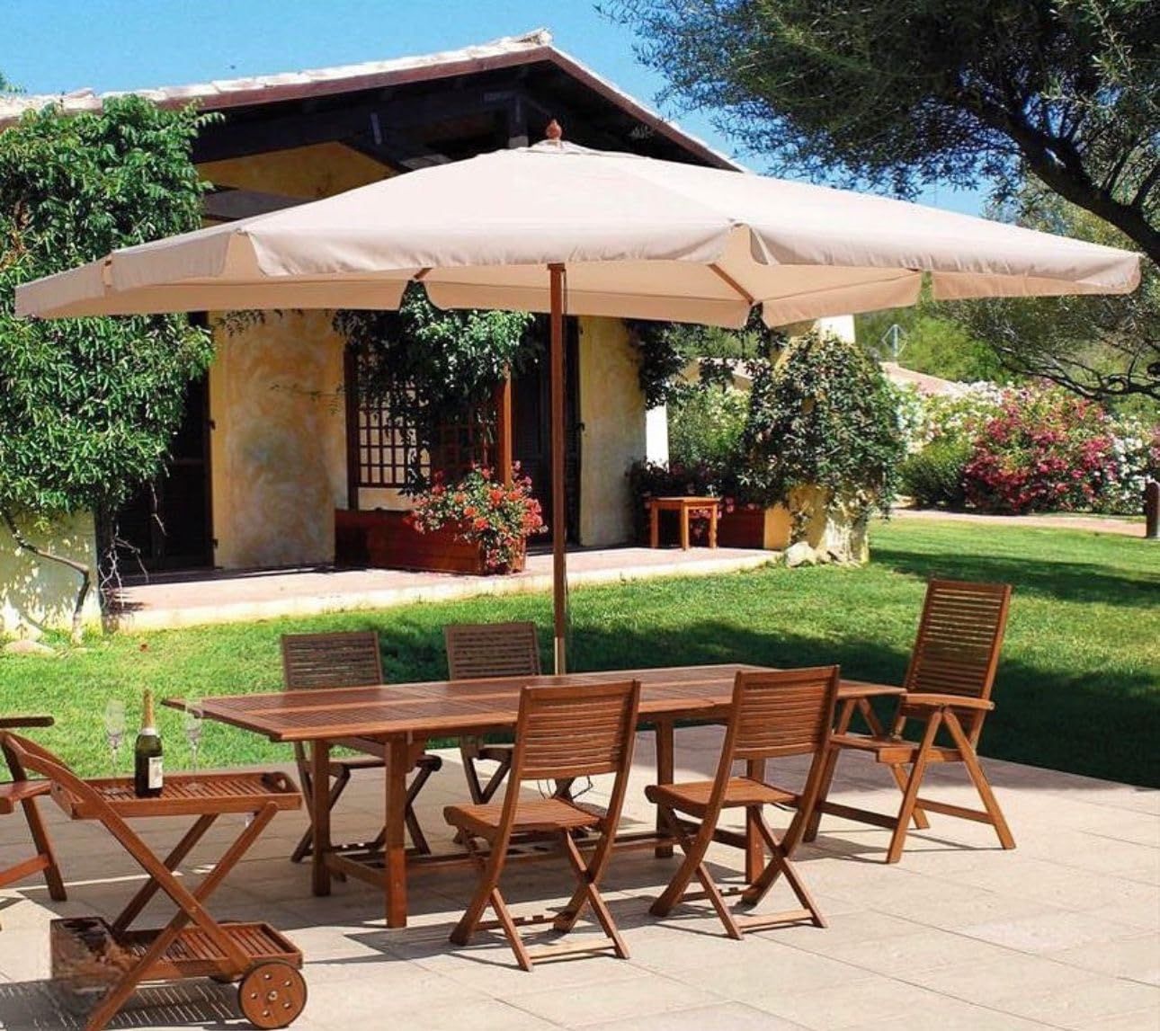 Carrito de mesa de madera de acacia de apoyo para alimentos al aire libre, bares y restaurantes