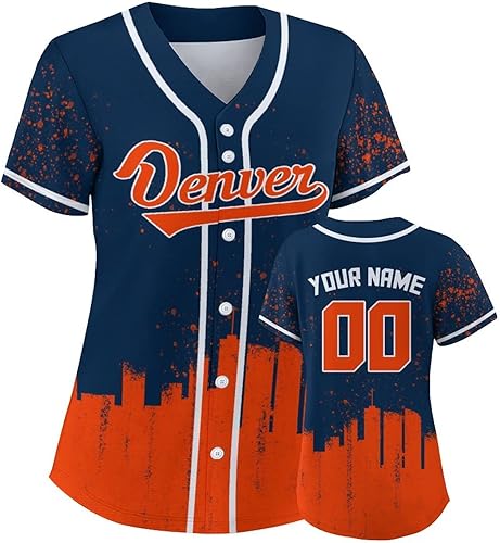 Camiseta personalizada de fútbol con silueta de ciudad de béisbol para mujer, camiseta de graffiti para mamá, personaliza tu número de nombre para