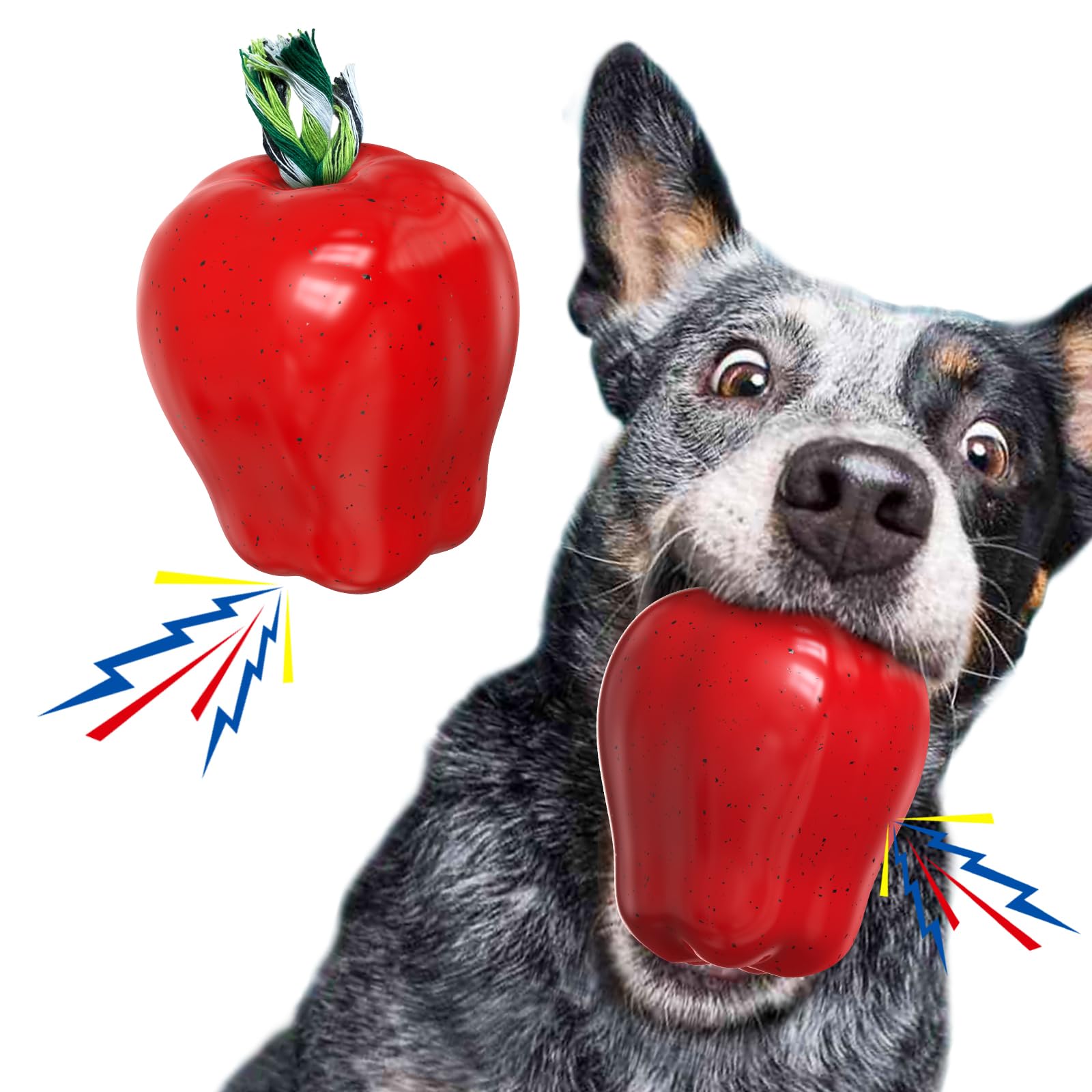 Juguetes masticables chirriantes para perros, bola de manzana resistente para masticadores medianos/grandes/extra agresivos, razas de perros, interactivo, duradero, indestructible, chirriante, juguete