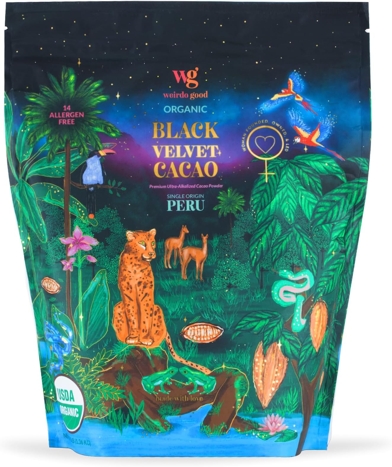 Weirdo Good Black Velvet Cacao, 3 lb – Organic, Allergen-Free, Premium Ultra-Alkalized Cocoa Powder for Baking