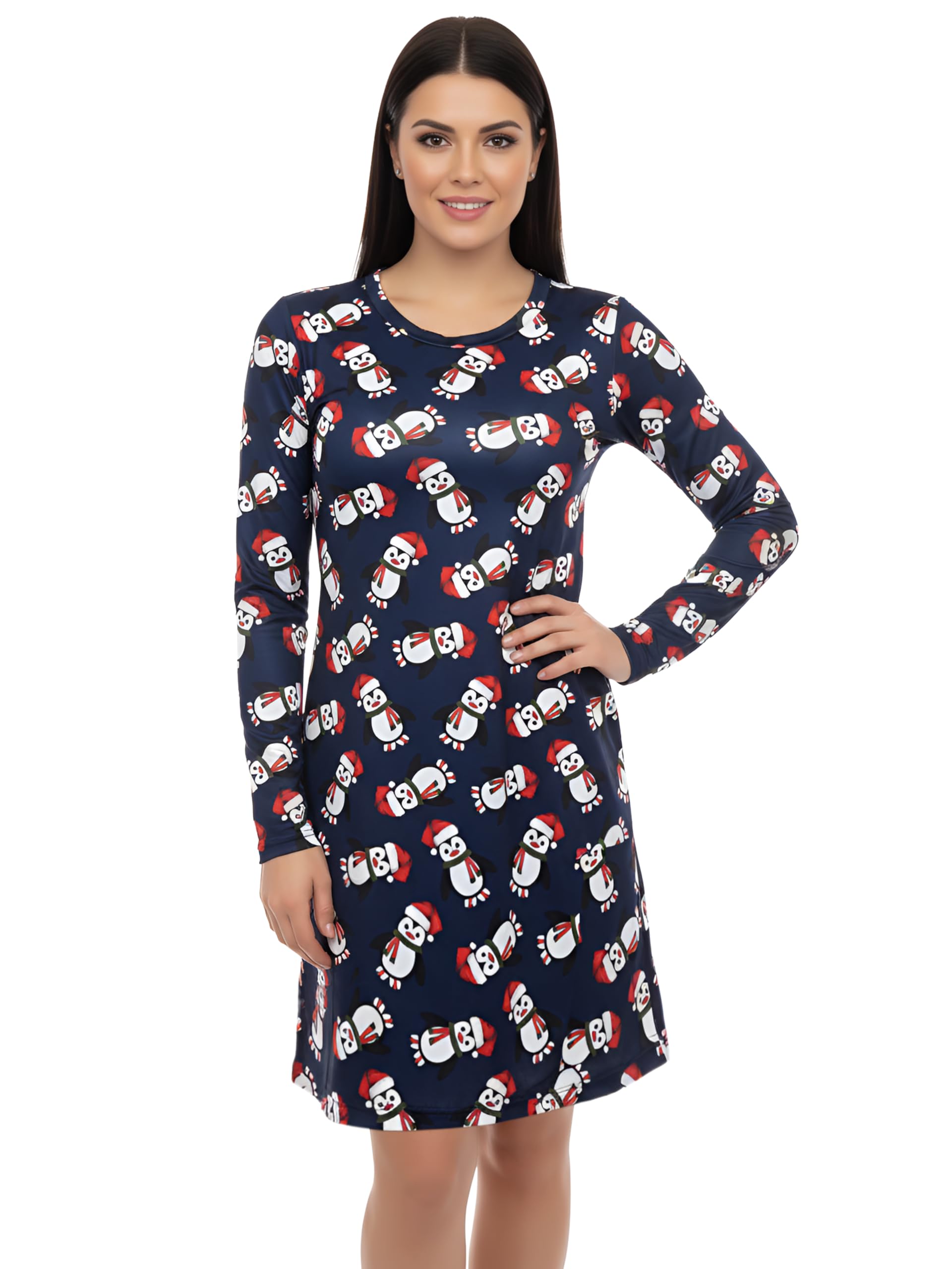 Love My Fashions Women's Santa Hat Penguin Christmas Dresses For Uk Xmas Party Costume Adult Reindeer Snowman Santa Snowflake Swing Skater Printed Novelty Tops