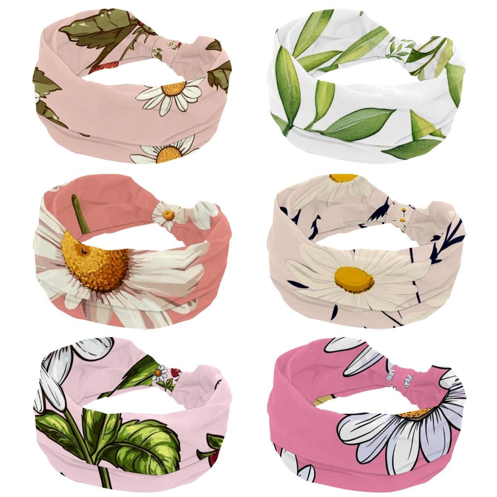 Lot de 6 bandeaux élastiques pour femme - Pour yoga, entraînement, exercice - Feuilles (3)