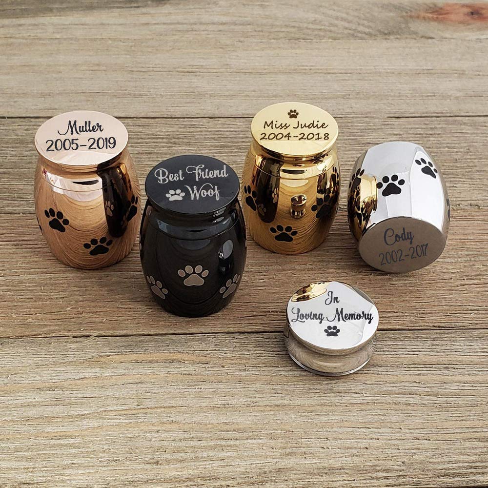 Anavia Personalized Mini Dog Paw Print Cremation Urn for Pet Ashes Holder 316L Stainless Steel Small Memorial Keepsake for Loved Puppy Cat, Free Engraving (Black)