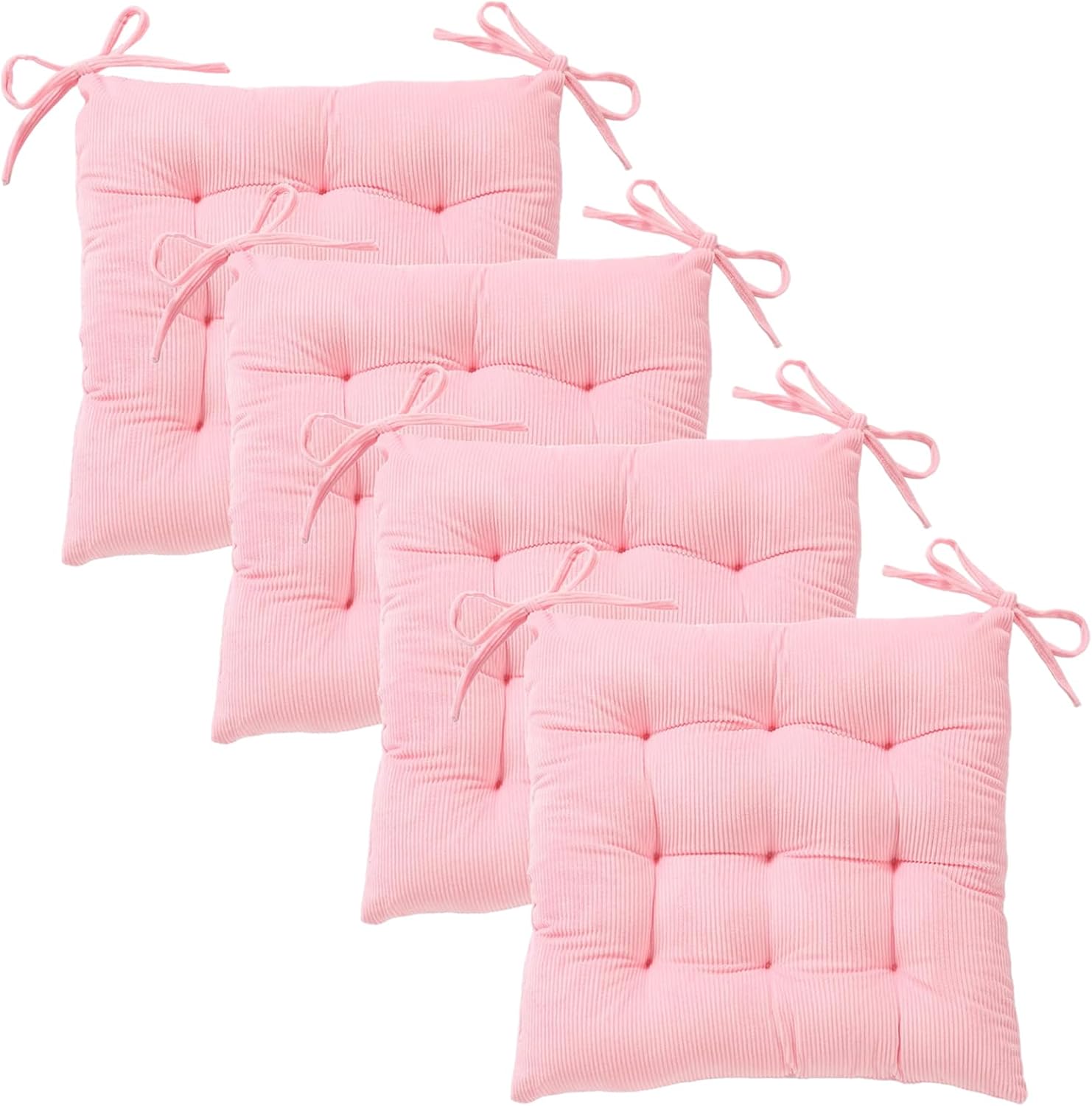 SIMILAR 4Pack Chair Cushions for Dining Chairs 15.7\"X15.7\" Velvet Chair Pads with Ties Indoor Non-Slip Square Seat Cushion for Kitchen Office Chairs Computer Desk Seat Pad, Pink Corduroy-pink 4Pack