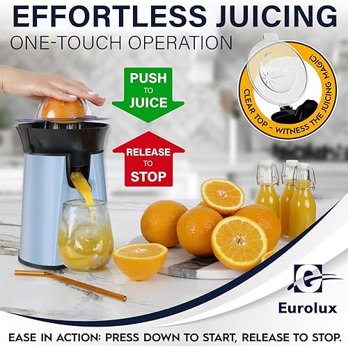 Miniatura 7 de Eurolux Exprimidor eléctrico de naranja, elegante exprimidor de jugo de cítricos sin esfuerzo para limón, lima, pomelo  Potente motor con 2 conos