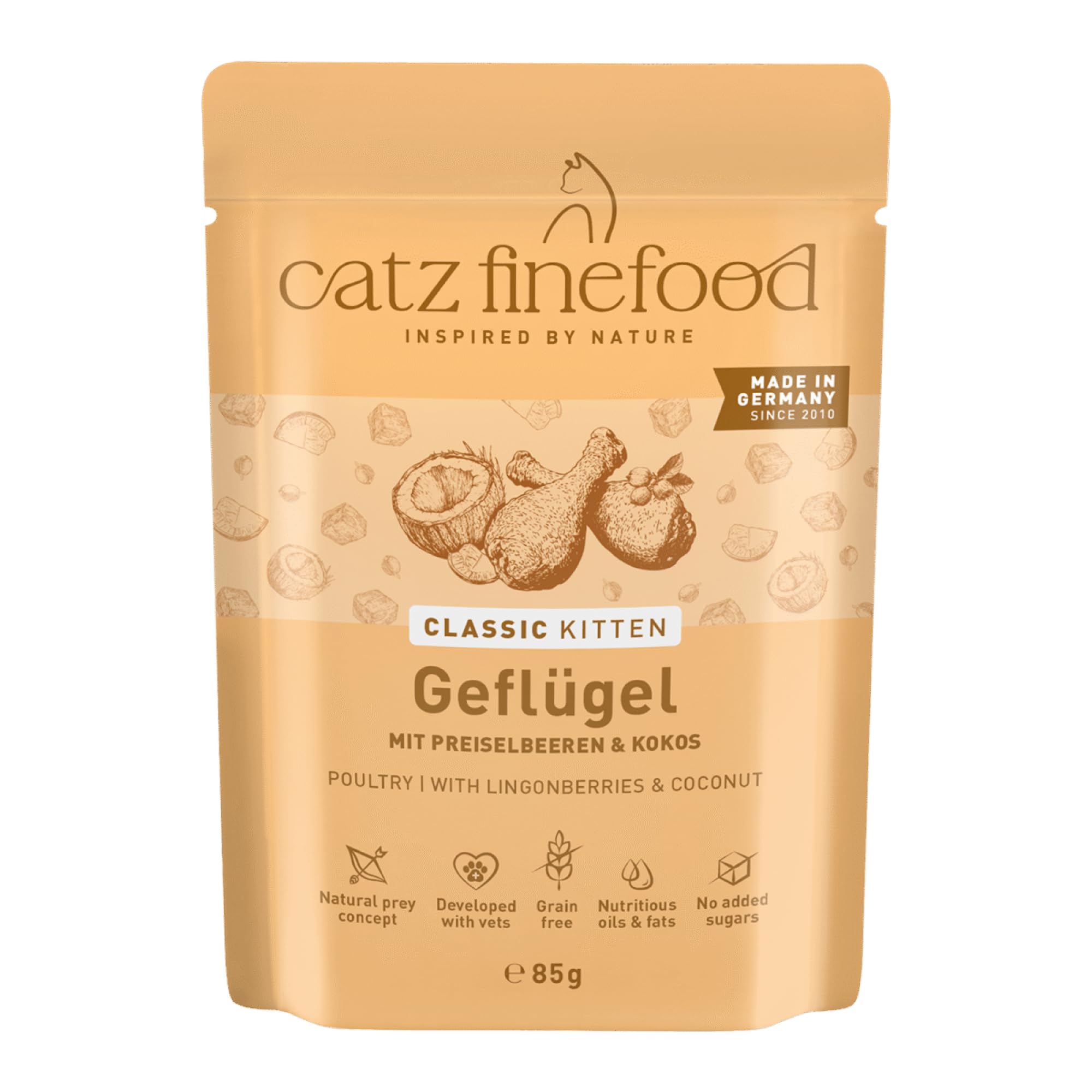 catz finefood Kitten N 3 Geflügel Katzenfutter nass - Feinkost Kitten Nassfutter für junge Katzen ohne Getreide und Zucker mit hohem Fleischanteil, 16 x 85g Beutel